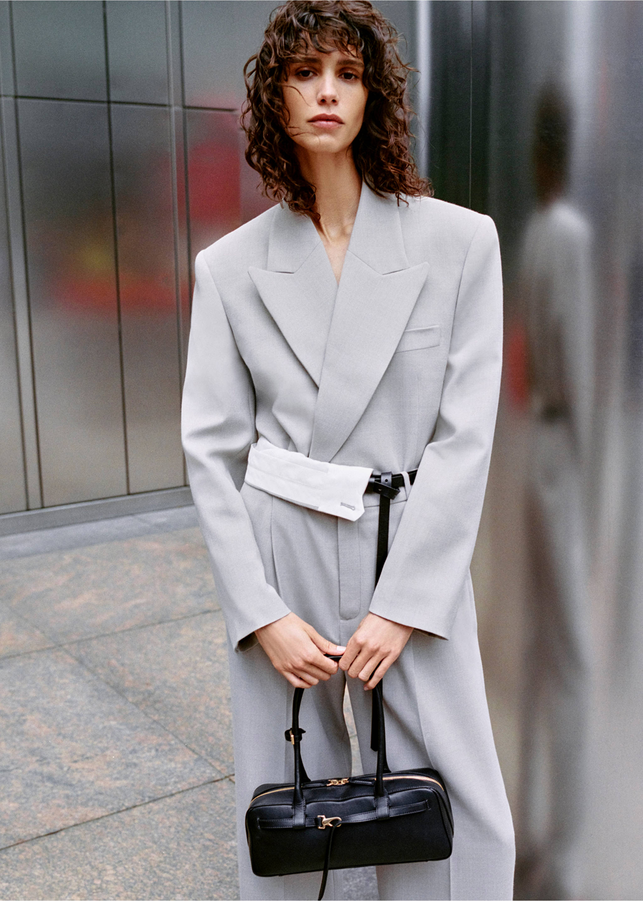 Double-breasted suit blazer - Details of the article 7, Light/Pastel Grey. Ref: 77026357-00.