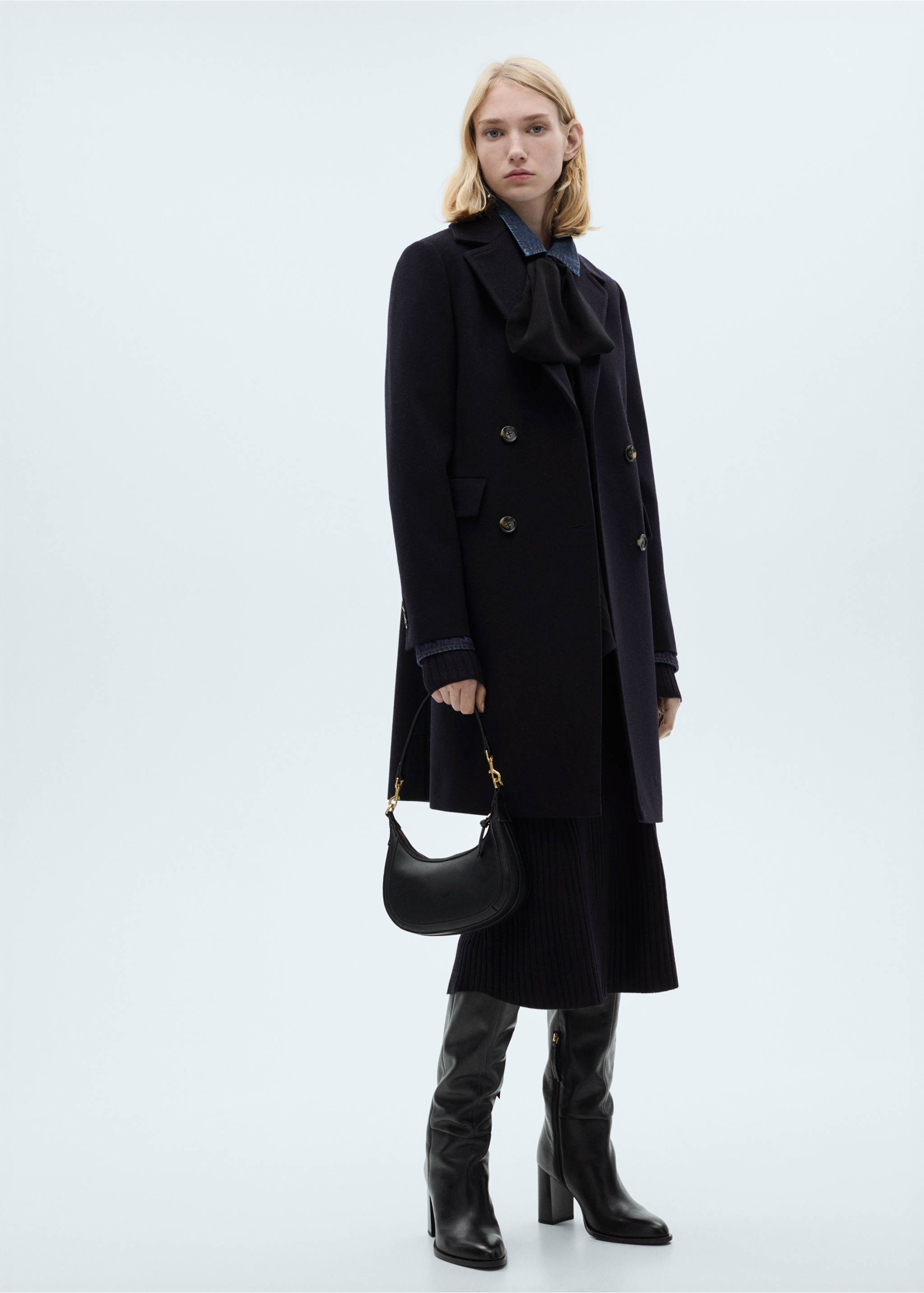 Zweireihiger Mantel aus Woll-Mix - Allgemeine Ansicht, Dunkles Marineblau. Ref: 77026722-00.