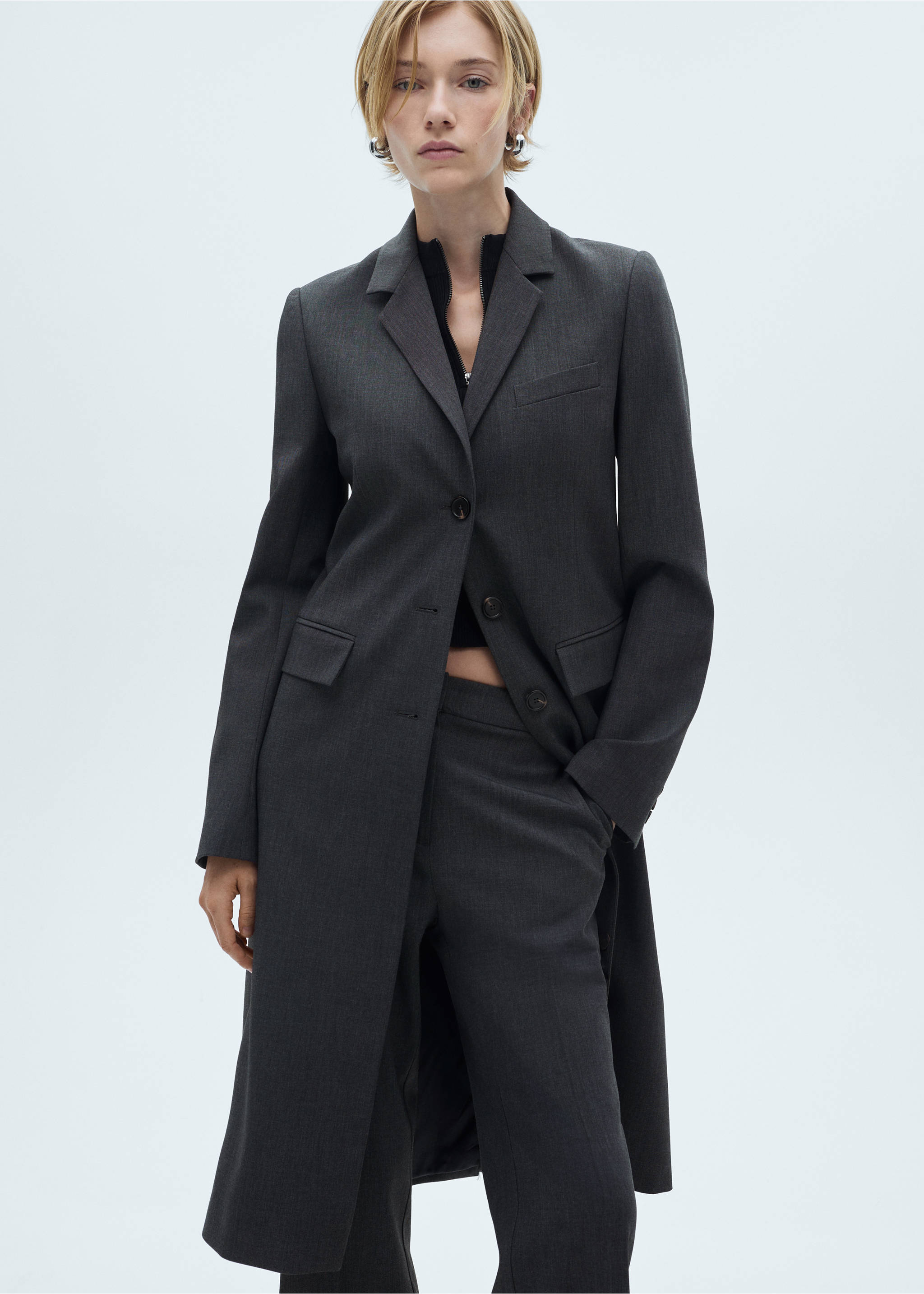 Flared suit trousers - Details of the article 1, Grey. Ref: 77026725-00.