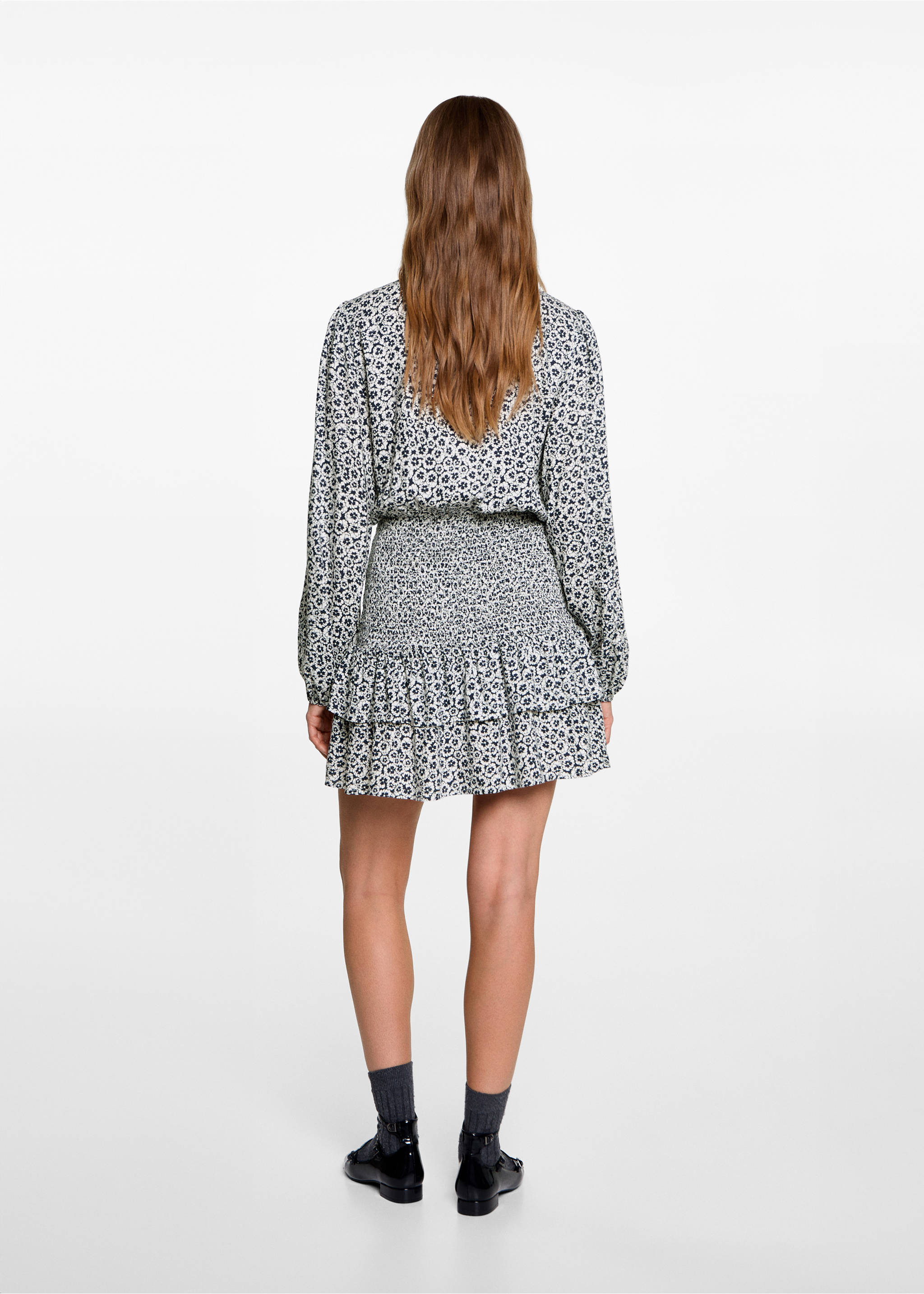 Vestido estampado floral volantes - Reverso del artículo, Azul marino oscuro. Ref: 77026741-00.