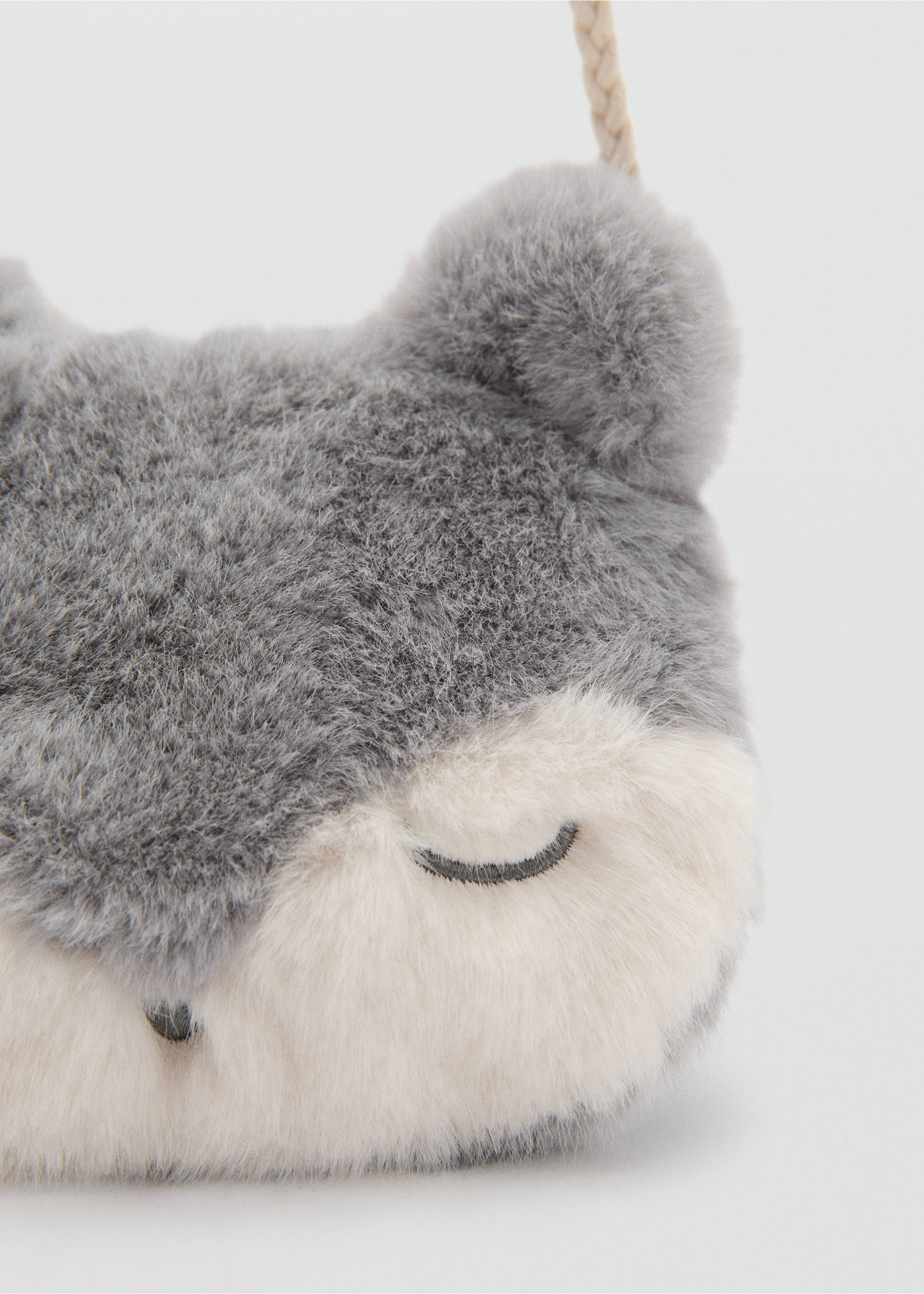 Fur-effect shoulder bag - Details of the article 1, Grey. Ref: 77026749-00.
