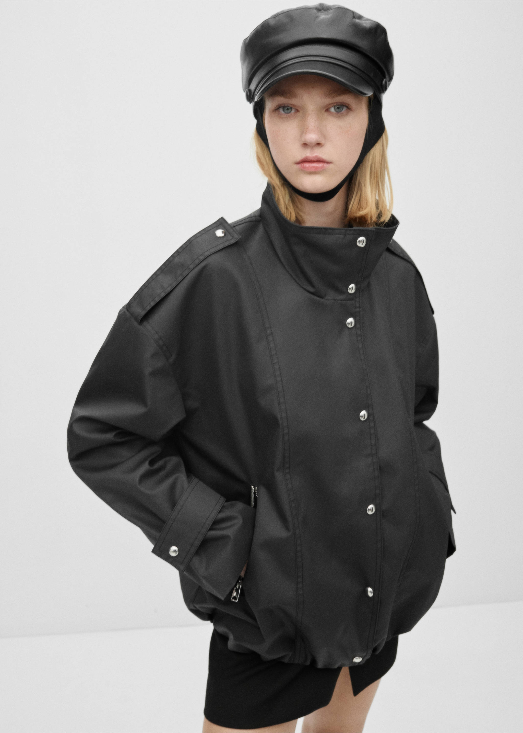 Oversized button-down parka - Medium plane, Black. Ref: 77026752-00.