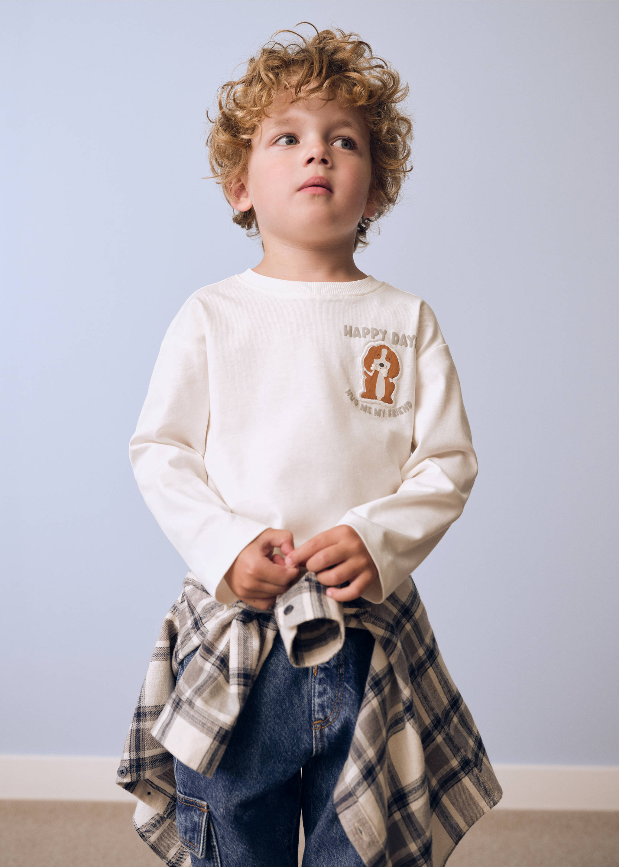 Langärmliges Print-T-Shirt - Detail des Artikels 5, Cremeweiß. Ref: 77026753-00.