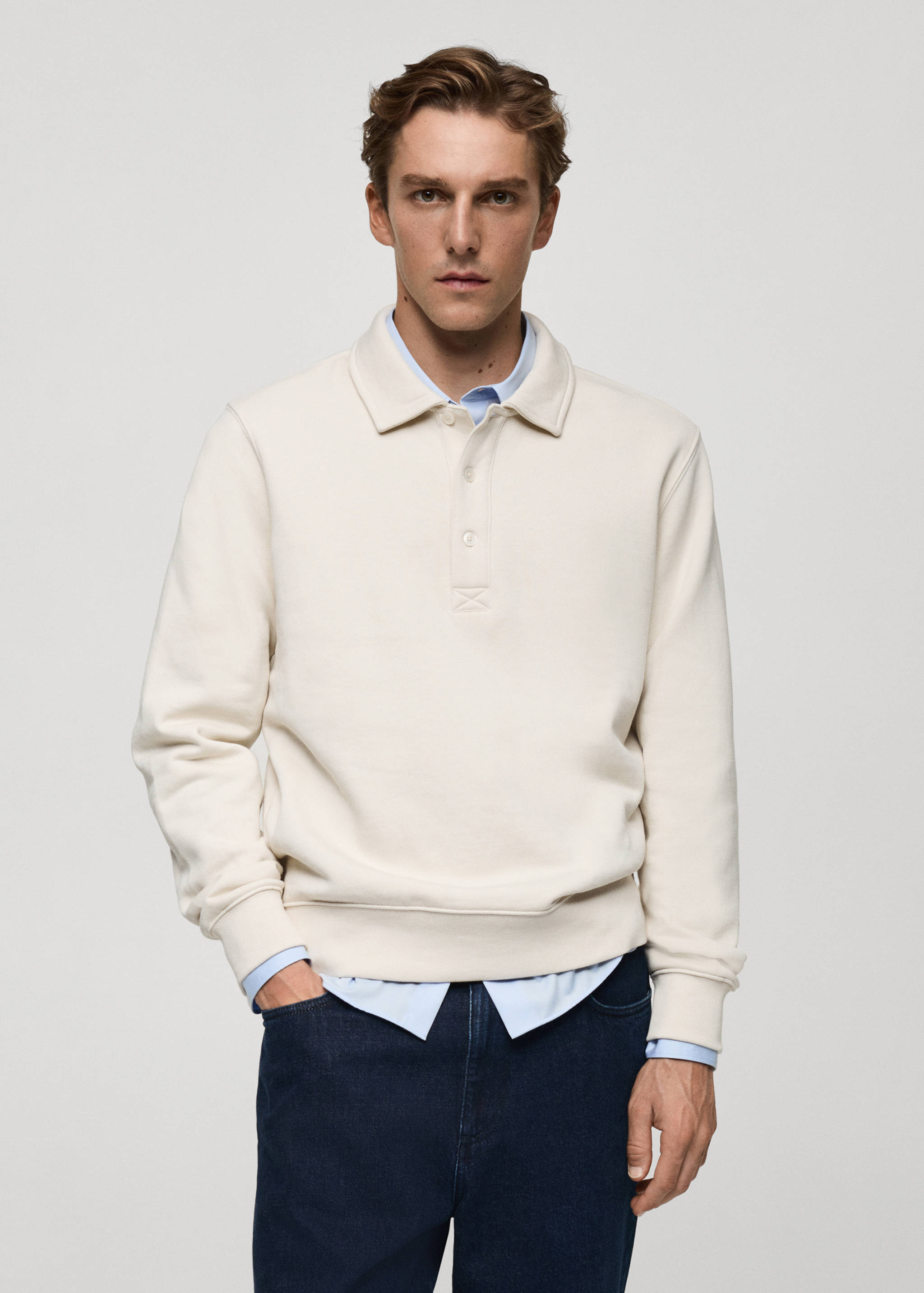 Cotton-blend polo sweatshirt - Medium plane