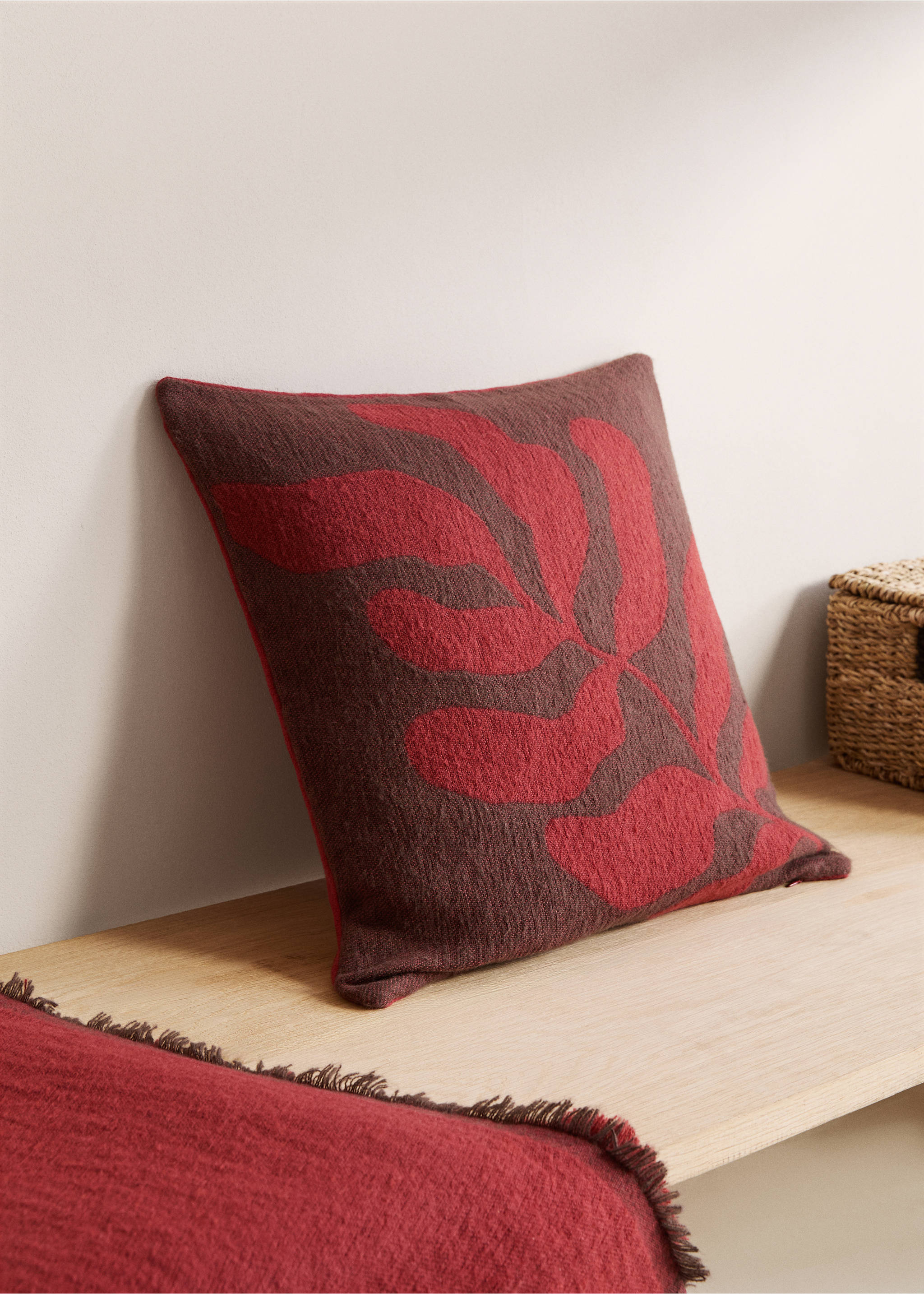 Cotton cushion cover with leaf design - General plane, Brown. Ref: 77027646-00.