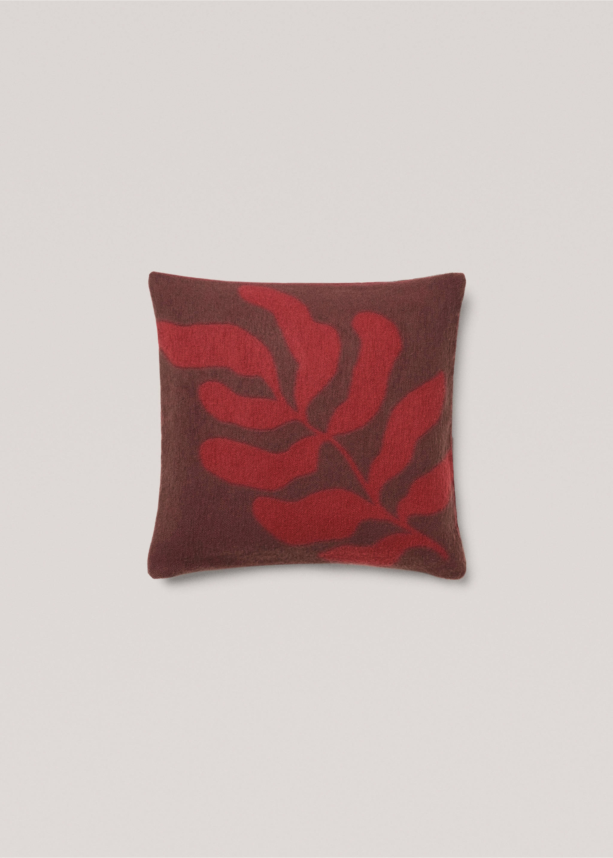 Cotton cushion cover with leaf design - Article without model, Brown. Ref: 77027646-00.