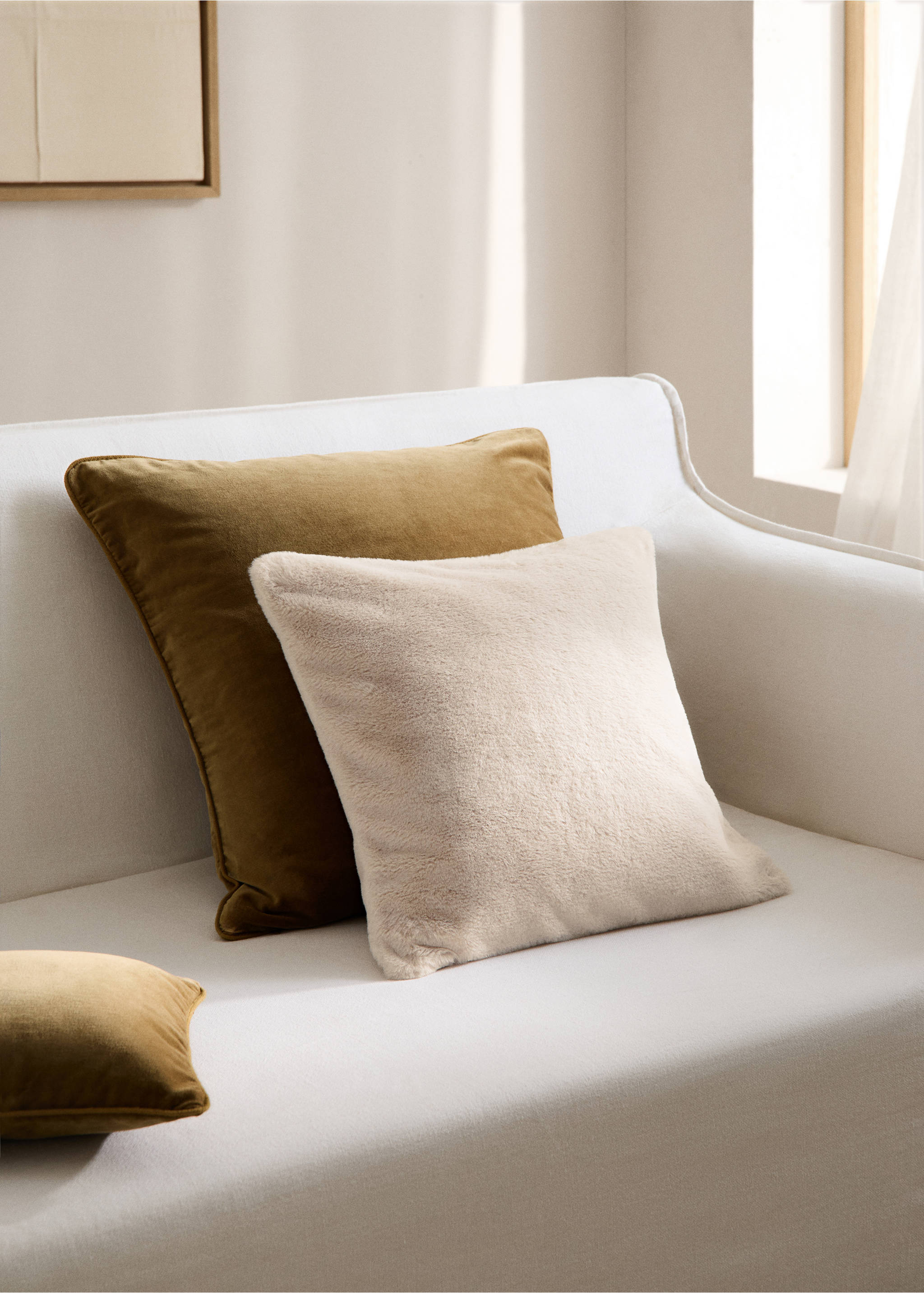 Kissenbezug mit Felleffekt 45 x 45 cm - Allgemeine Ansicht, Sandfarben. Ref: 77027647-00.