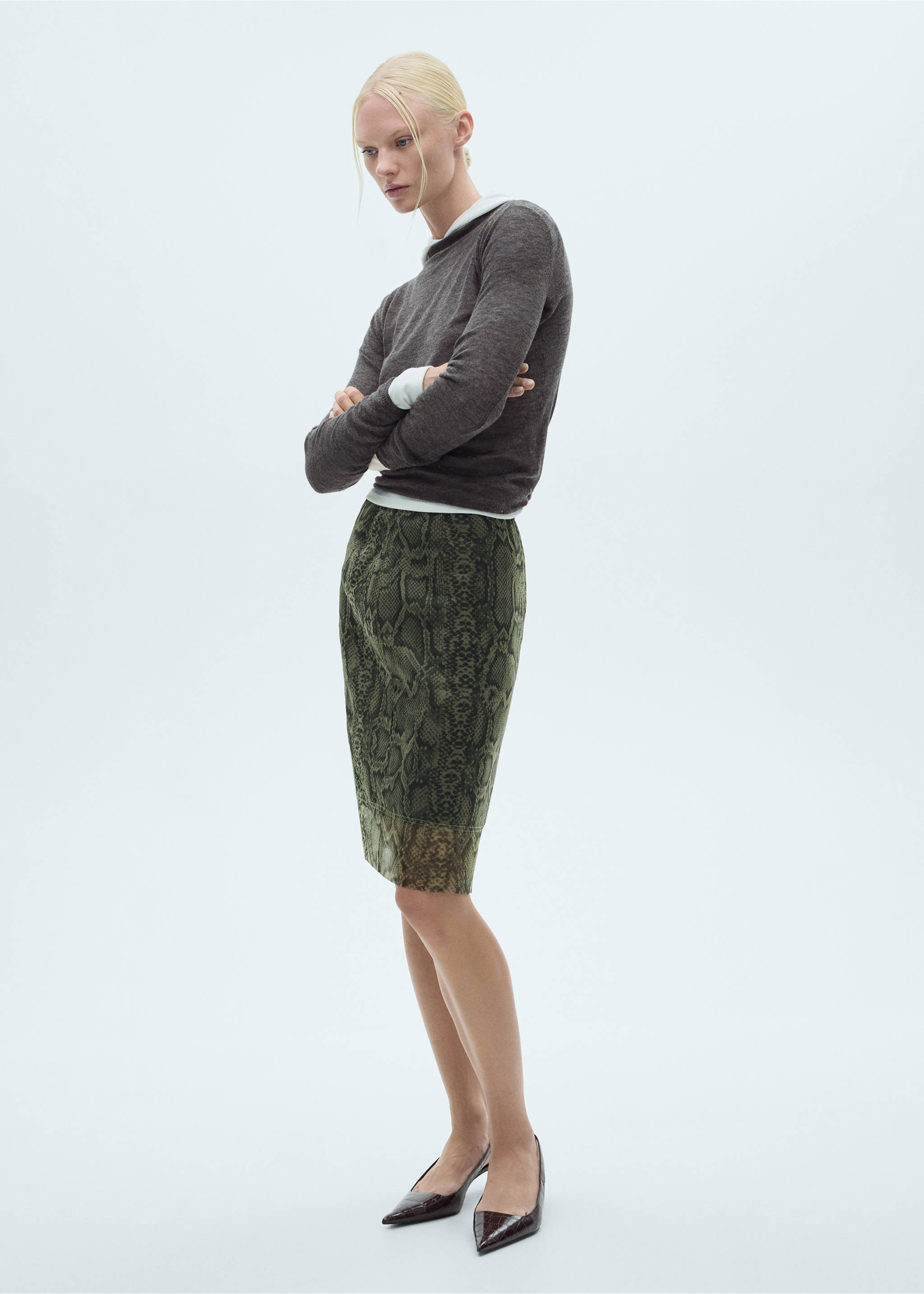 Fine-knit sweater with perkins neck - General plane, Charcoal. Ref: 77027668-00.