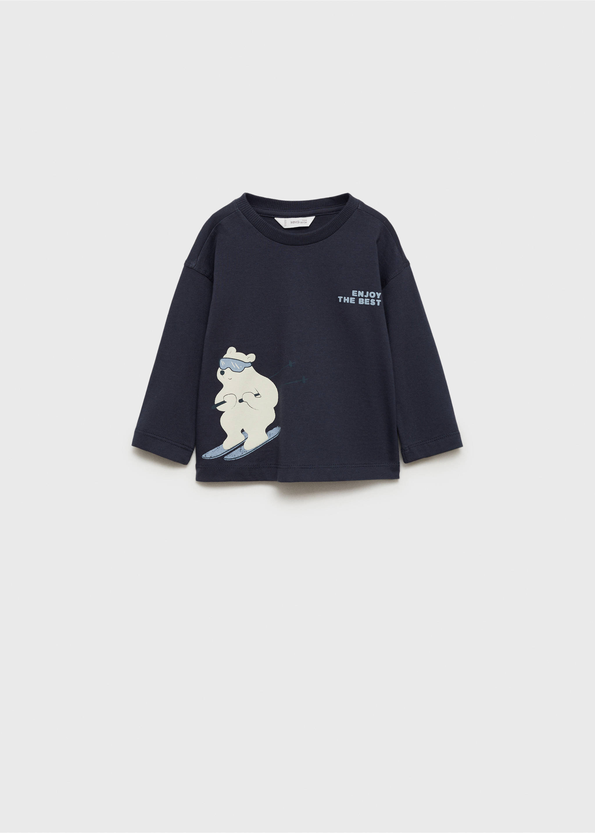 Printed long sleeve t-shirt - Article without model, Dark Navy. Ref: 77027673-00.