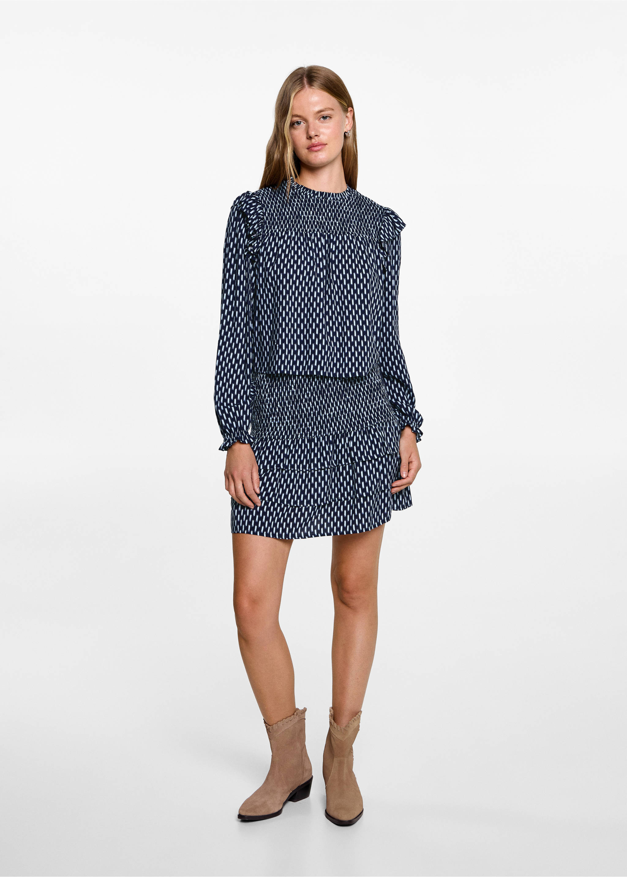 Ruched printed blouse - General plane, Dark Navy. Ref: 77027679-00.