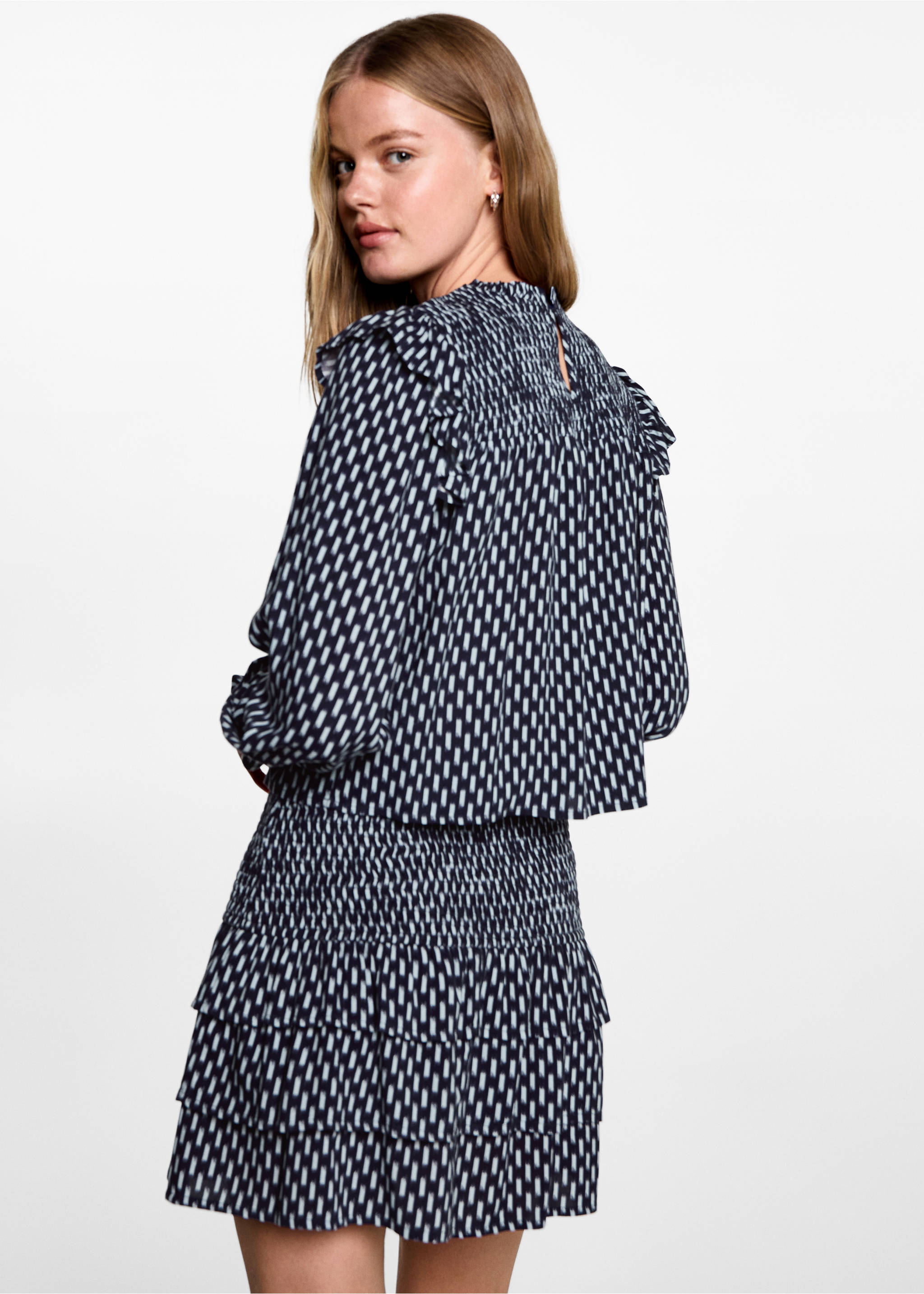 Ruched printed blouse - Reverse of the article, Dark Navy. Ref: 77027679-00.