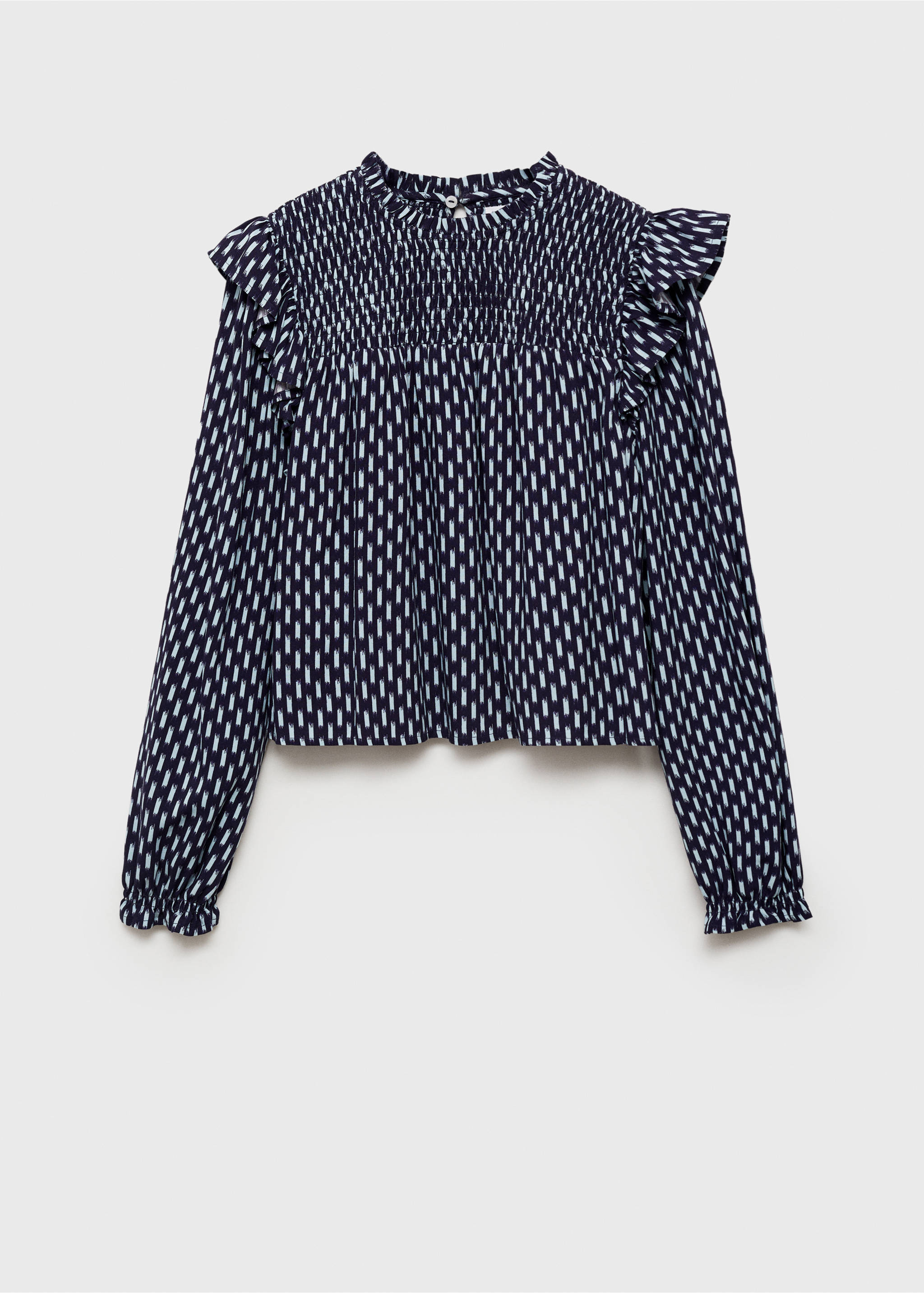 Ruched printed blouse - Article without model, Dark Navy. Ref: 77027679-00.