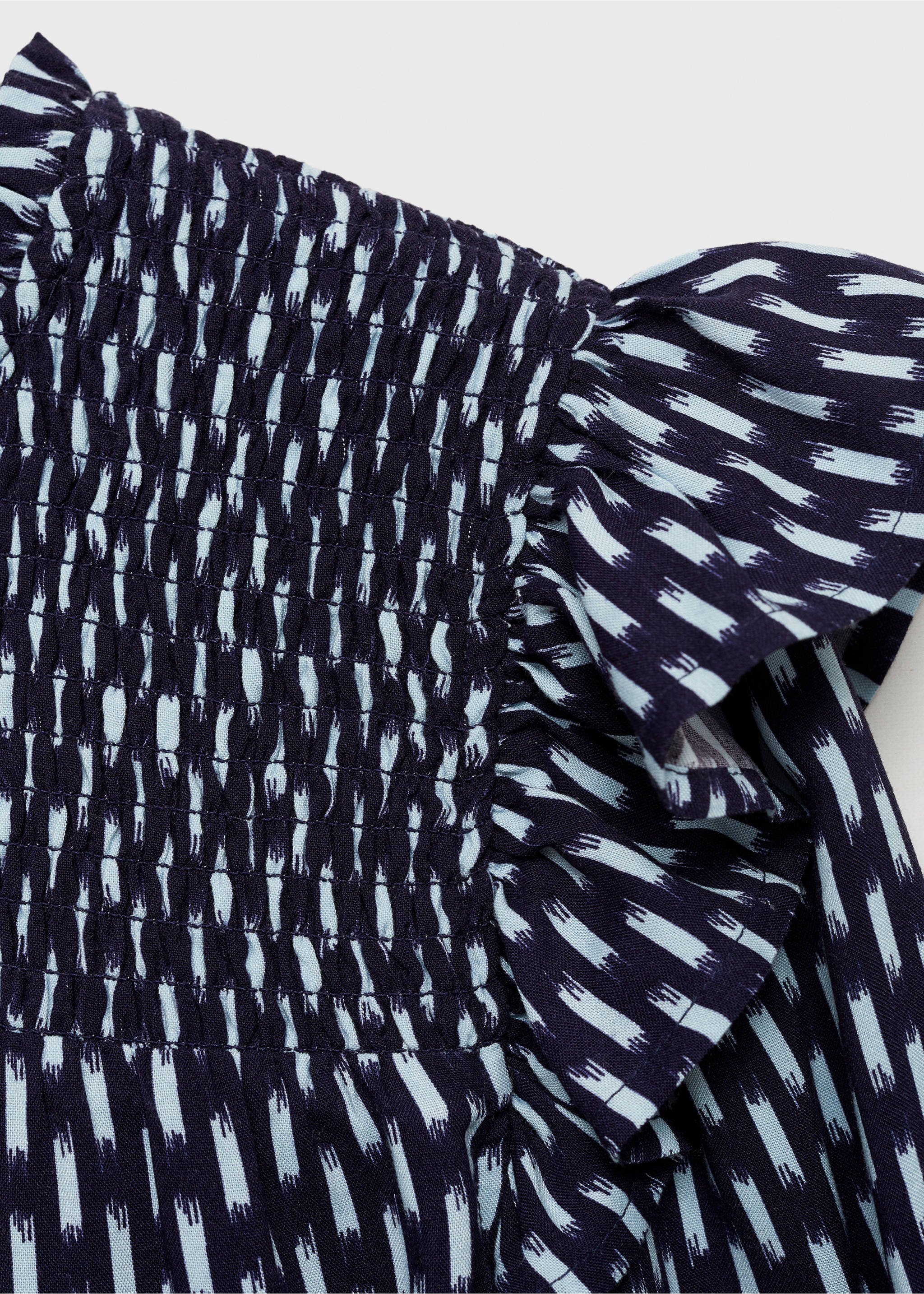Ruched printed blouse - Details of the article 8, Dark Navy. Ref: 77027679-00.