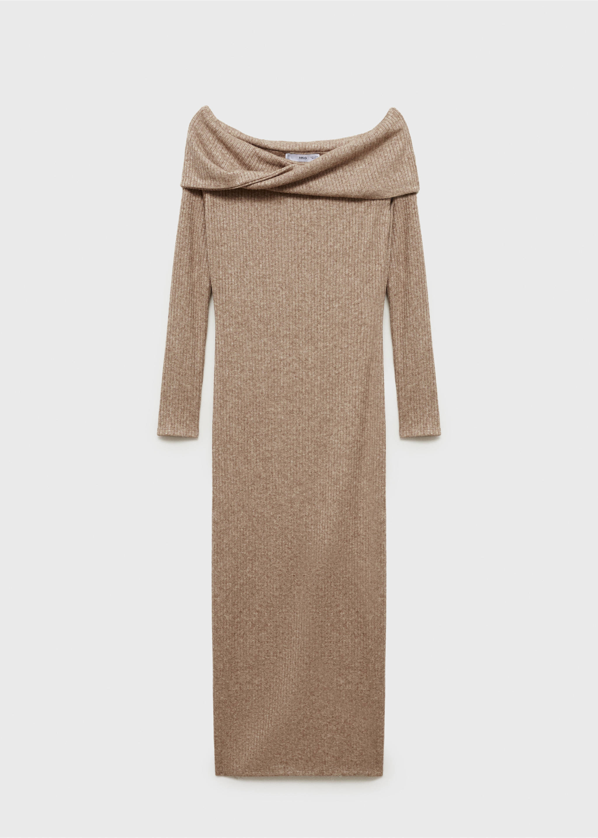 Off-the-shoulder knitted dress - Article without model, Beige. Ref: 77027688-00.
