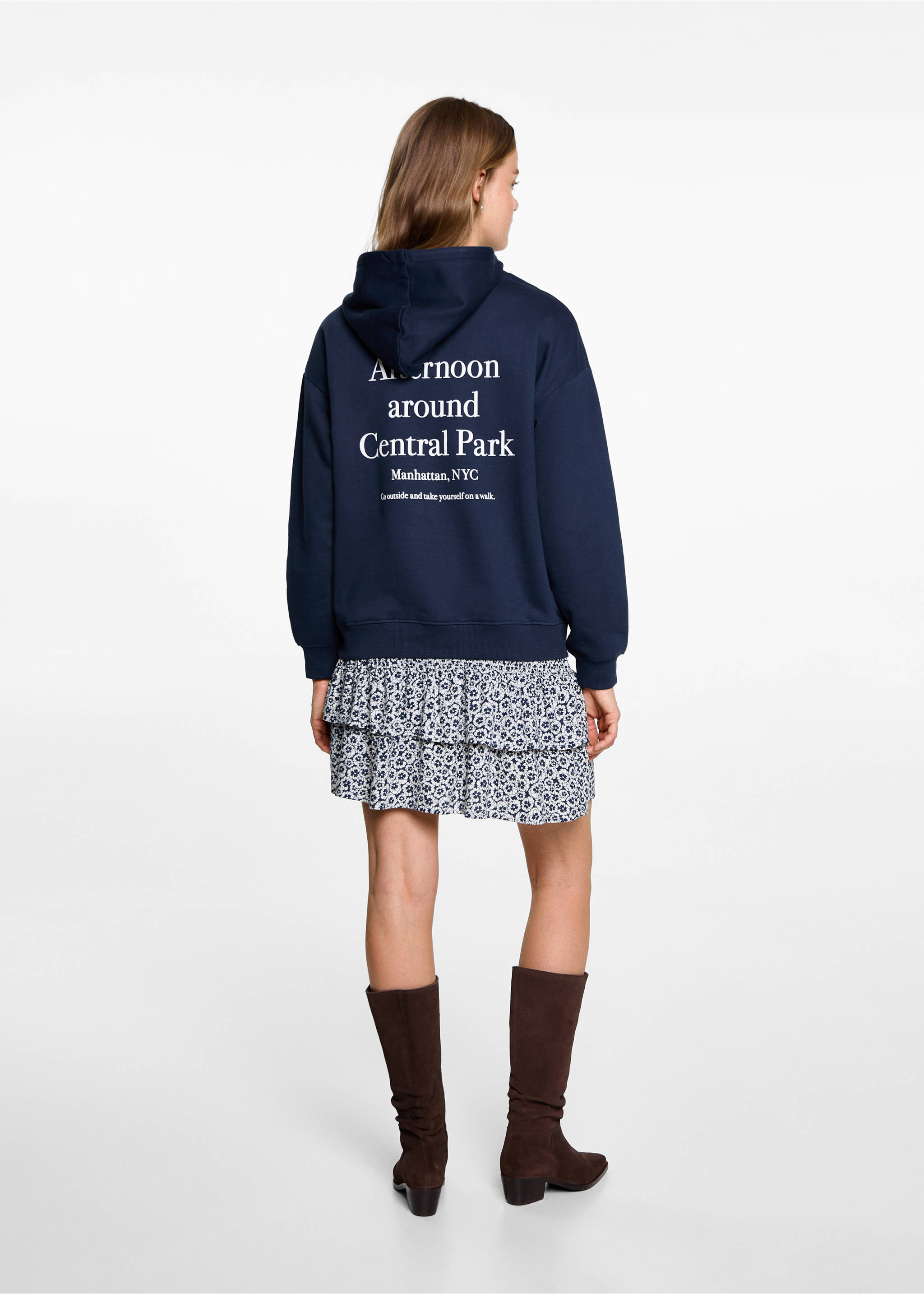 Sweat-shirt coton détails brodés - Verso de l’article, Bleu marine foncé. Ref: 77027695-00.