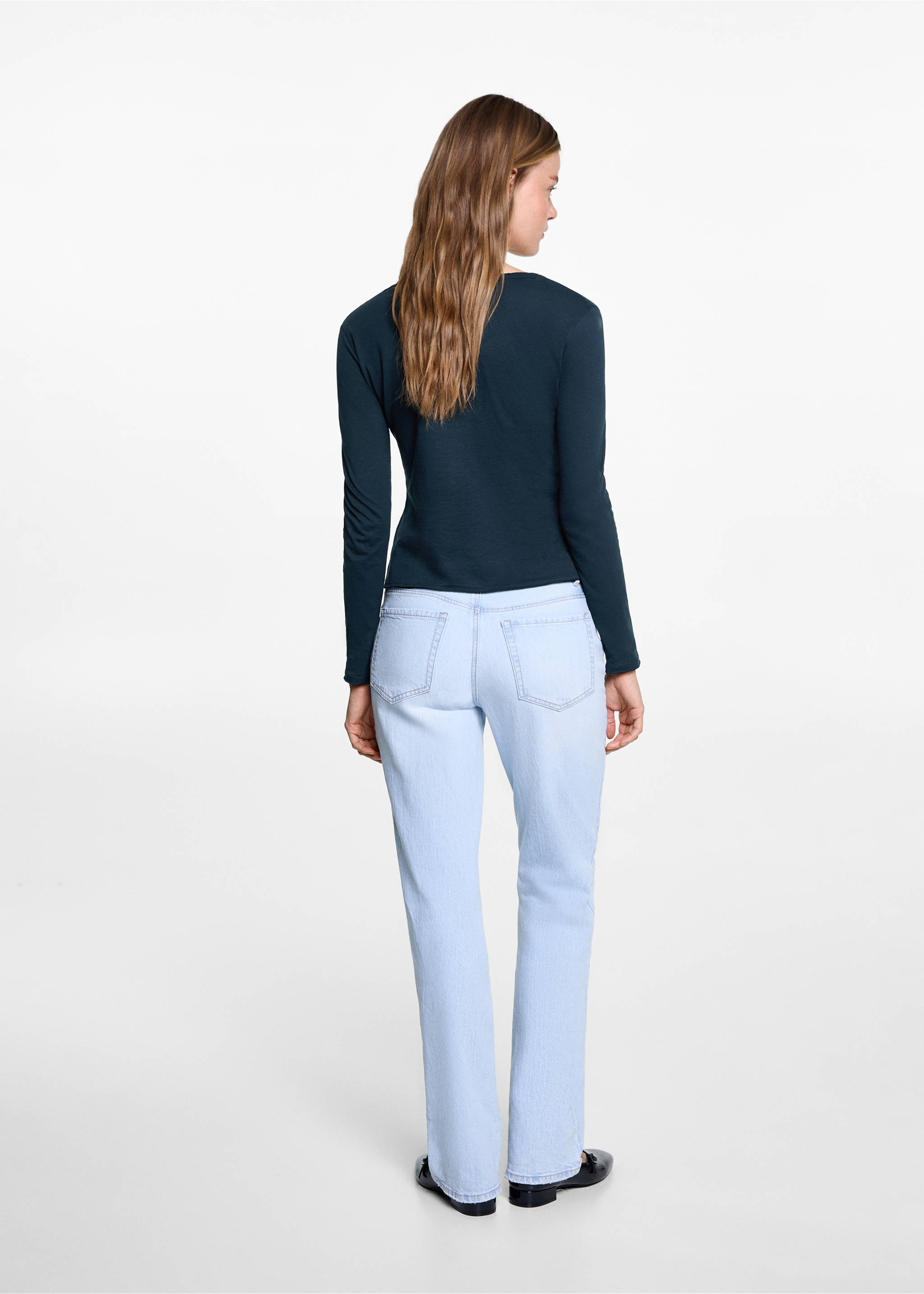 Buttoned long sleeve t-shirt - Reverse of the article, Dark Navy. Ref: 77027696-00.