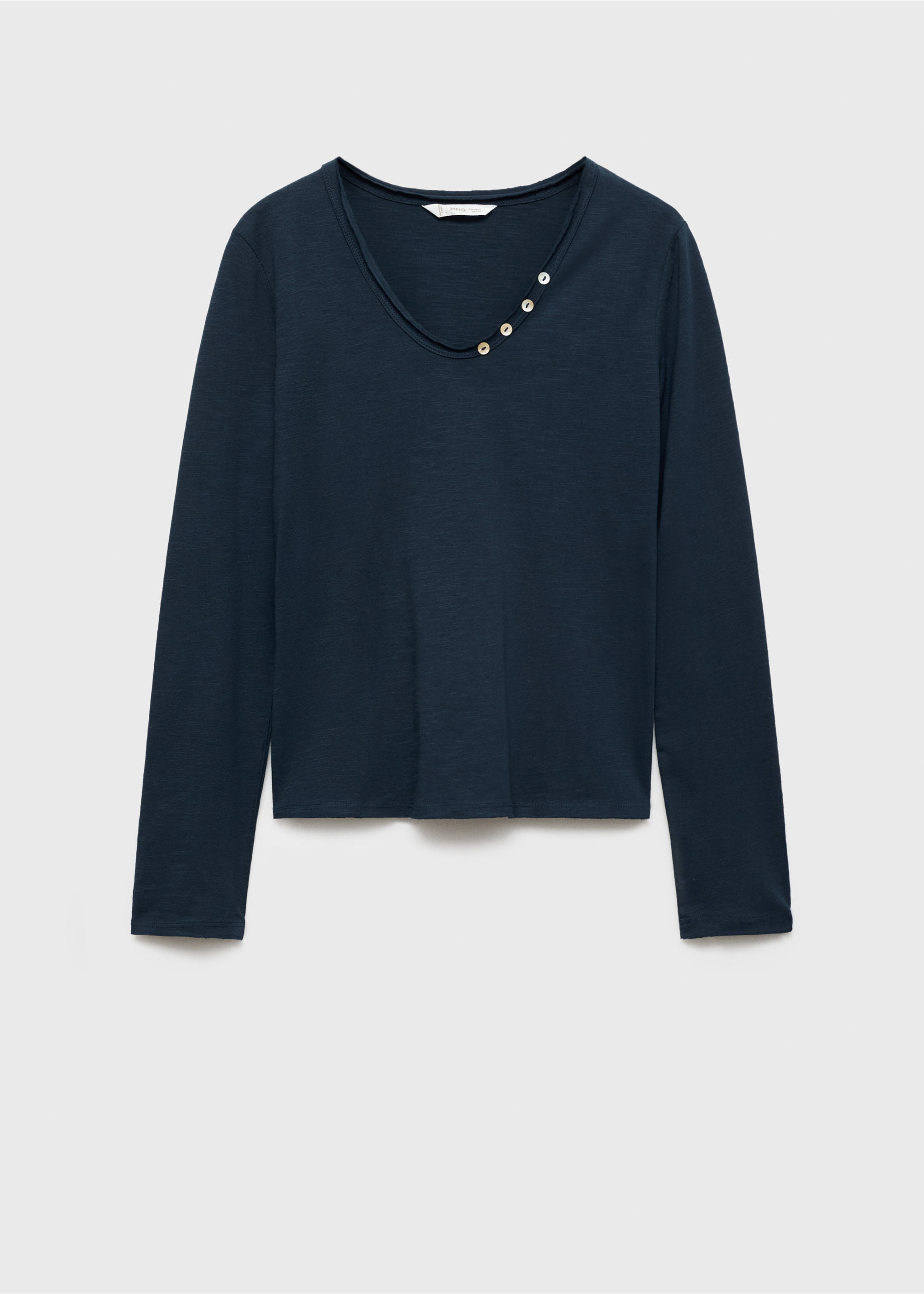Buttoned long sleeve t-shirt - Article without model, Dark Navy. Ref: 77027696-00.