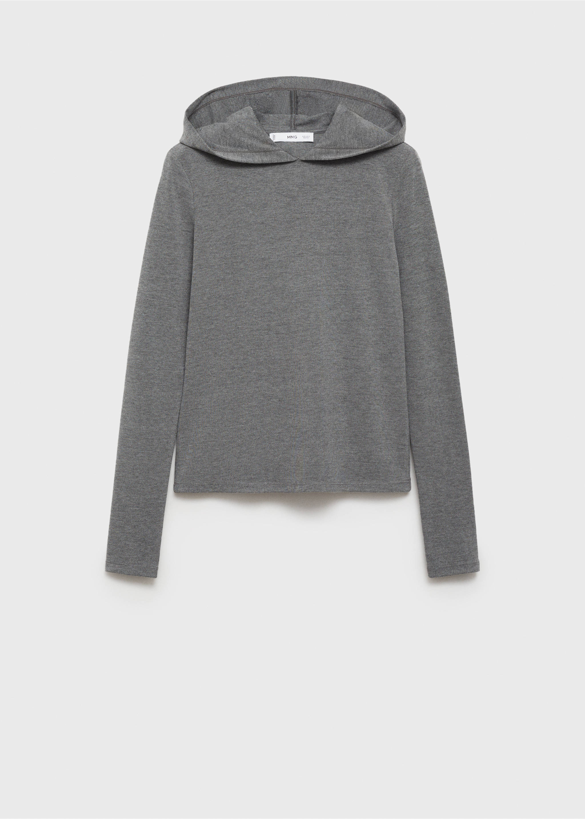 Long sleeve hooded t-shirt - Article without model, Grey. Ref: 77027699-00.