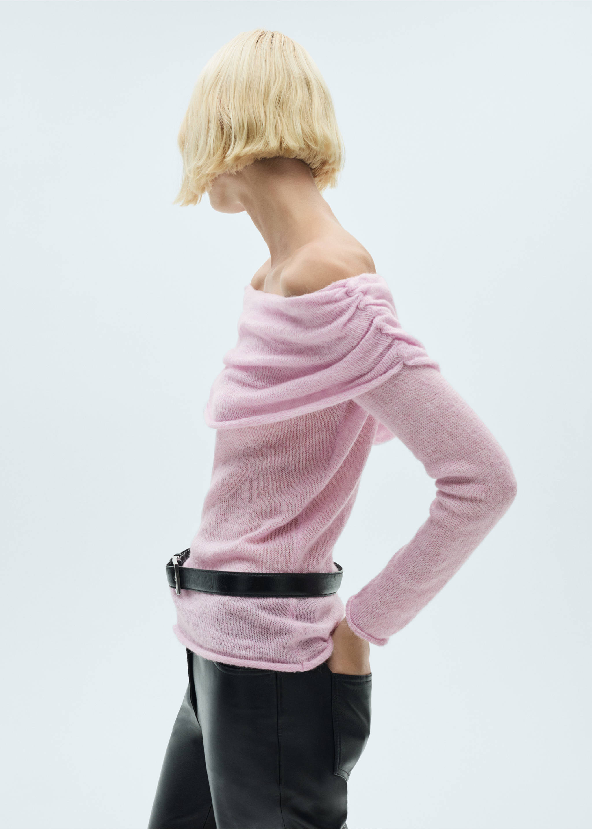 Ruched detail sweater - Medium plane, Pink. Ref: 77027712-00.