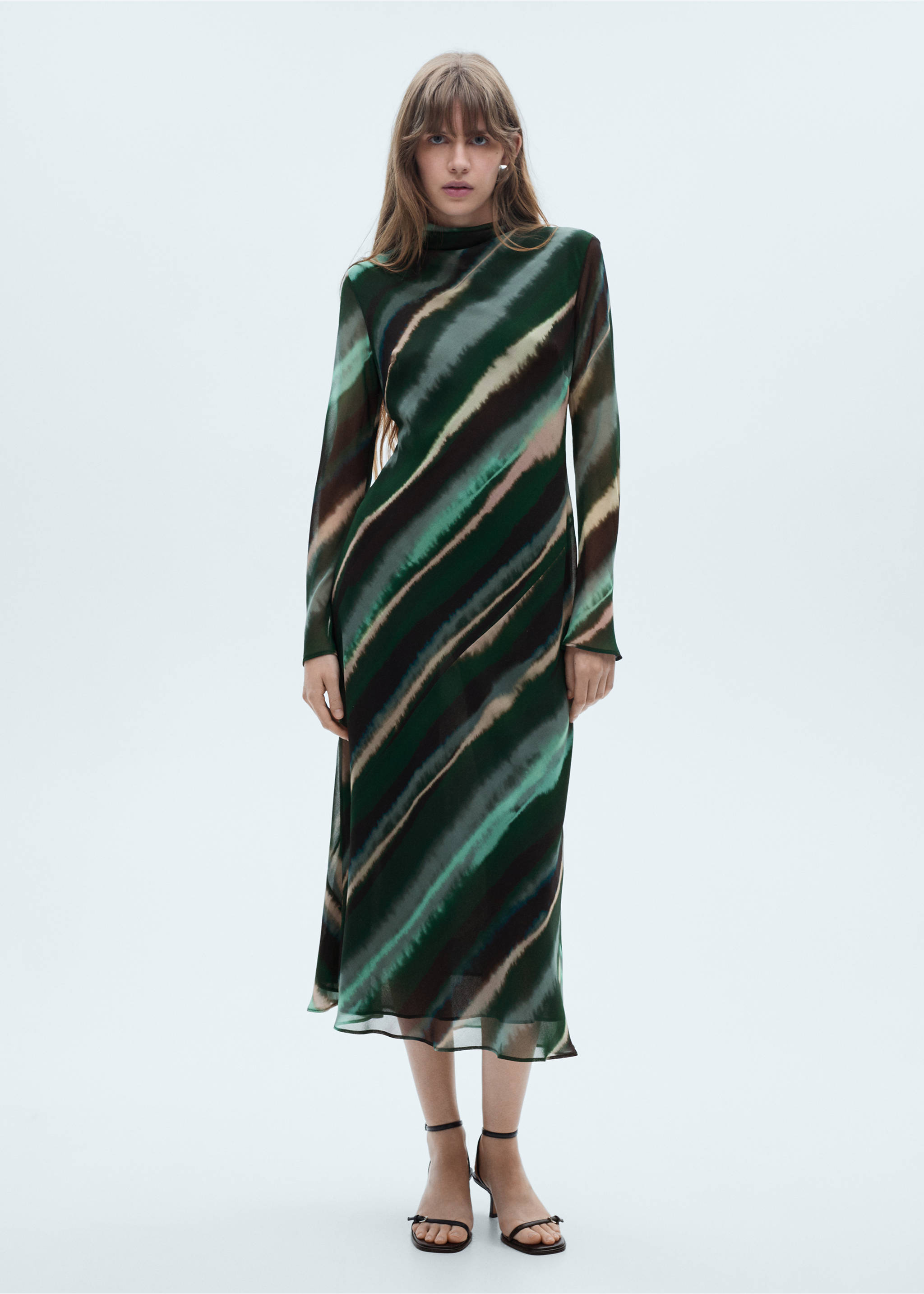 Printed turtleneck dress - General plane, Green. Ref: 77027717-00.