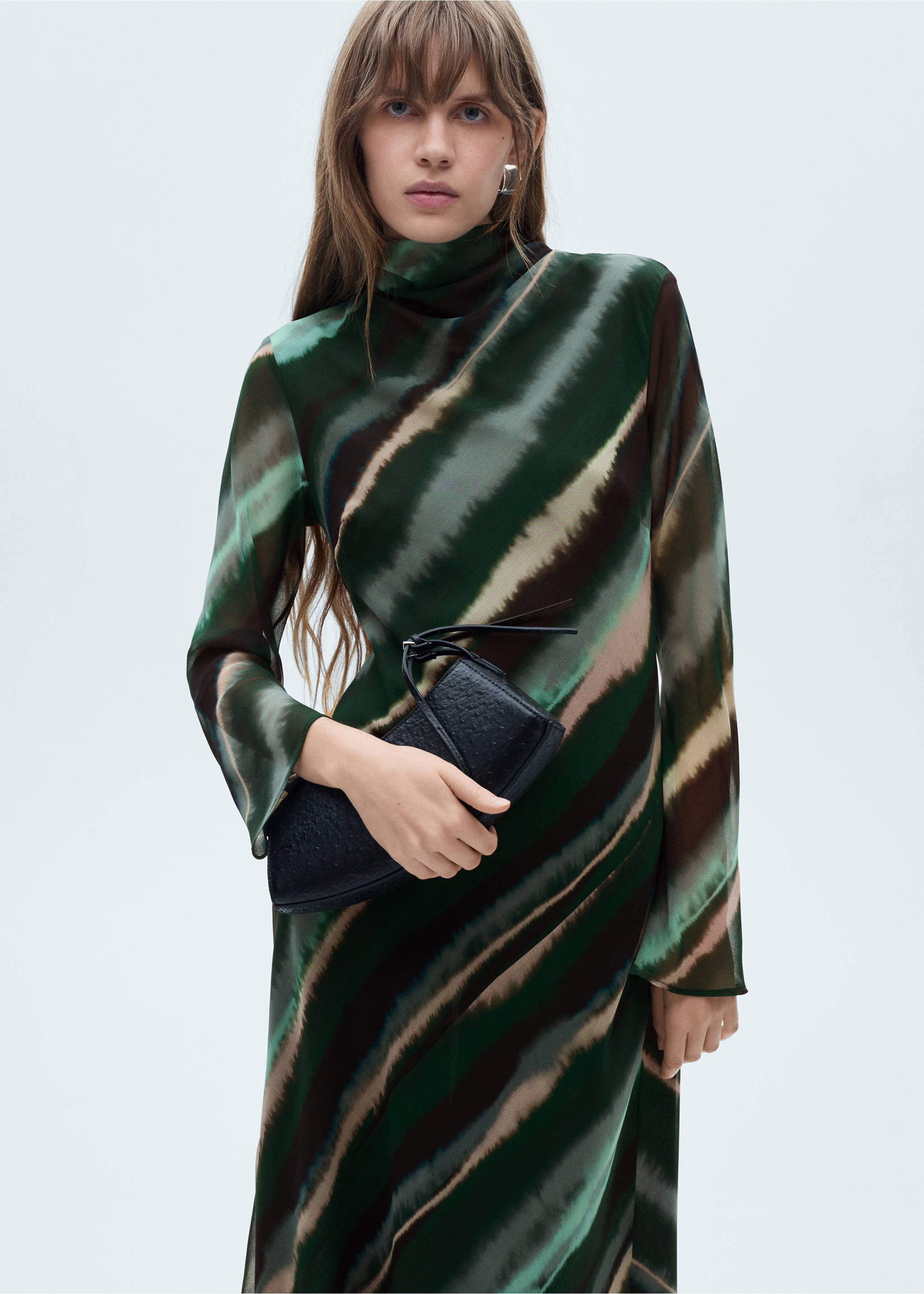 Printed turtleneck dress - Medium plane, Green. Ref: 77027717-00.