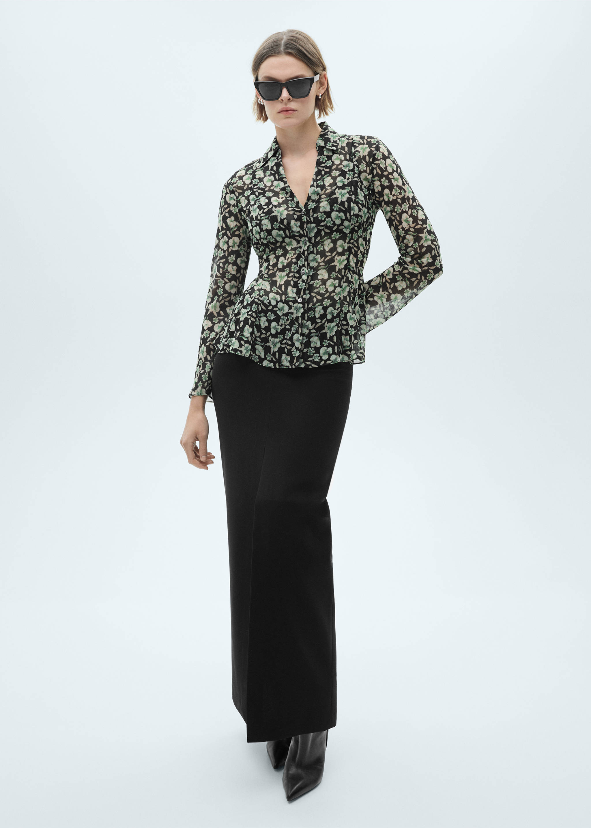 Floral chiffon shirt - General plane, Black. Ref: 77027722-00.