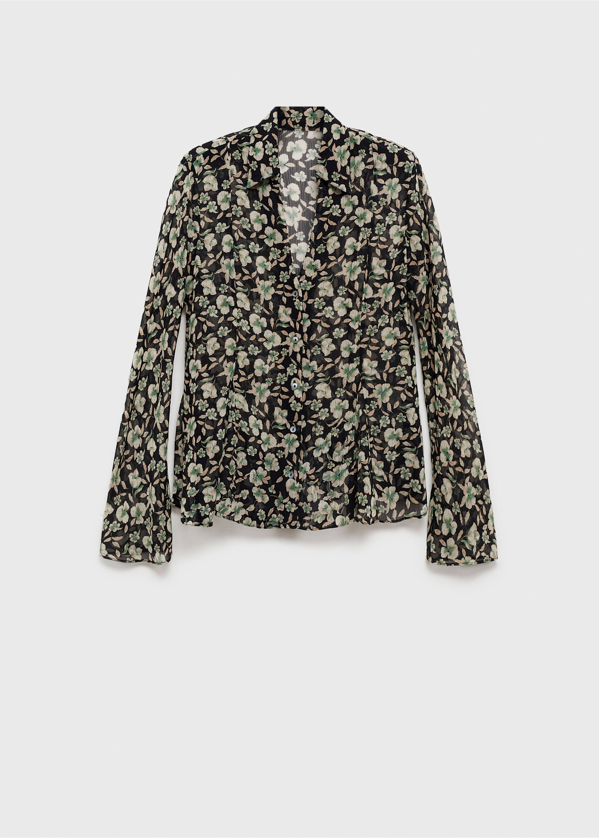 Floral chiffon shirt - Article without model, Black. Ref: 77027722-00.