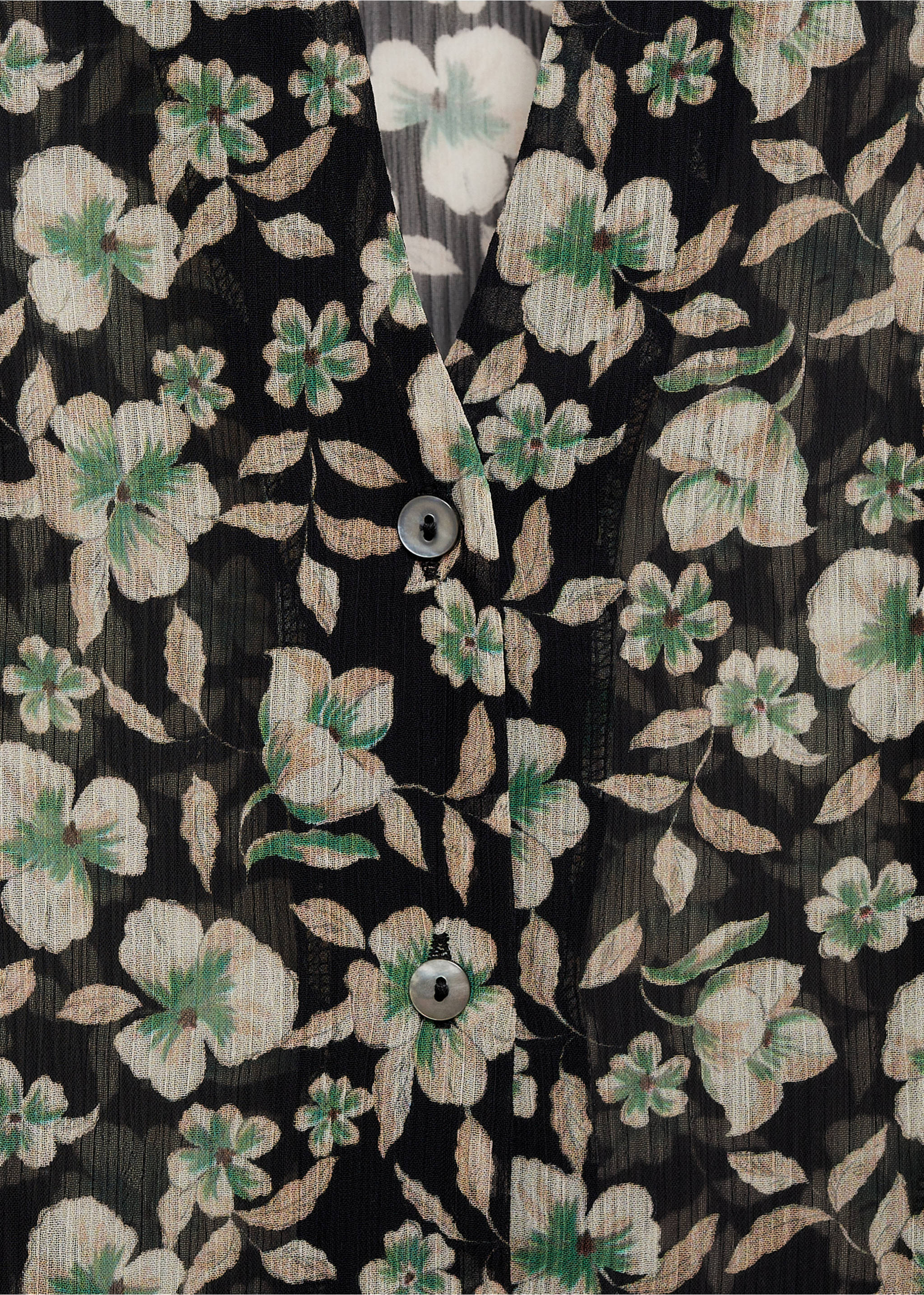 Floral chiffon shirt - Details of the article 8, Black. Ref: 77027722-00.