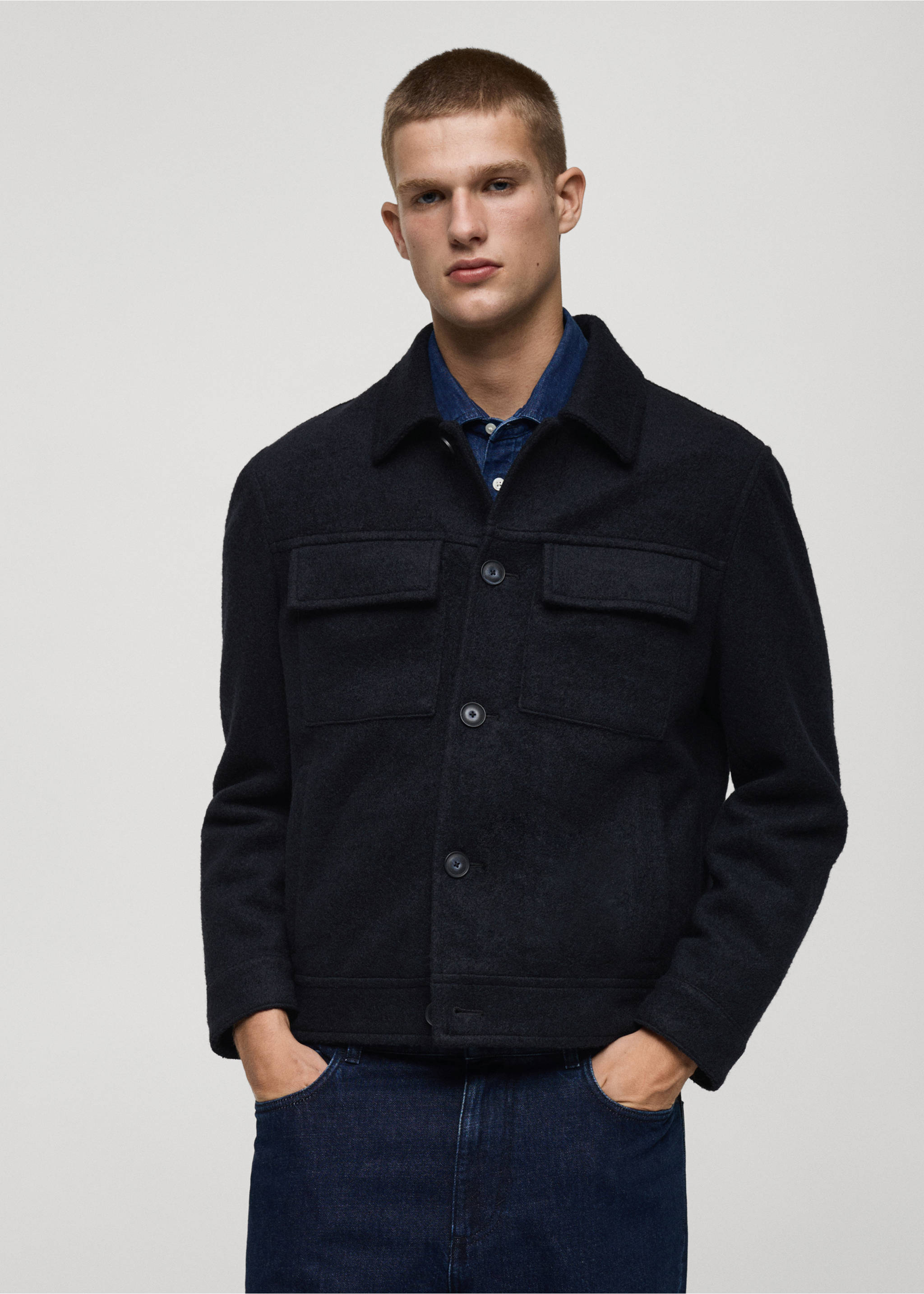 Wool jacket with pockets - Medium plane, Dark Navy. Ref: 77027913-00.