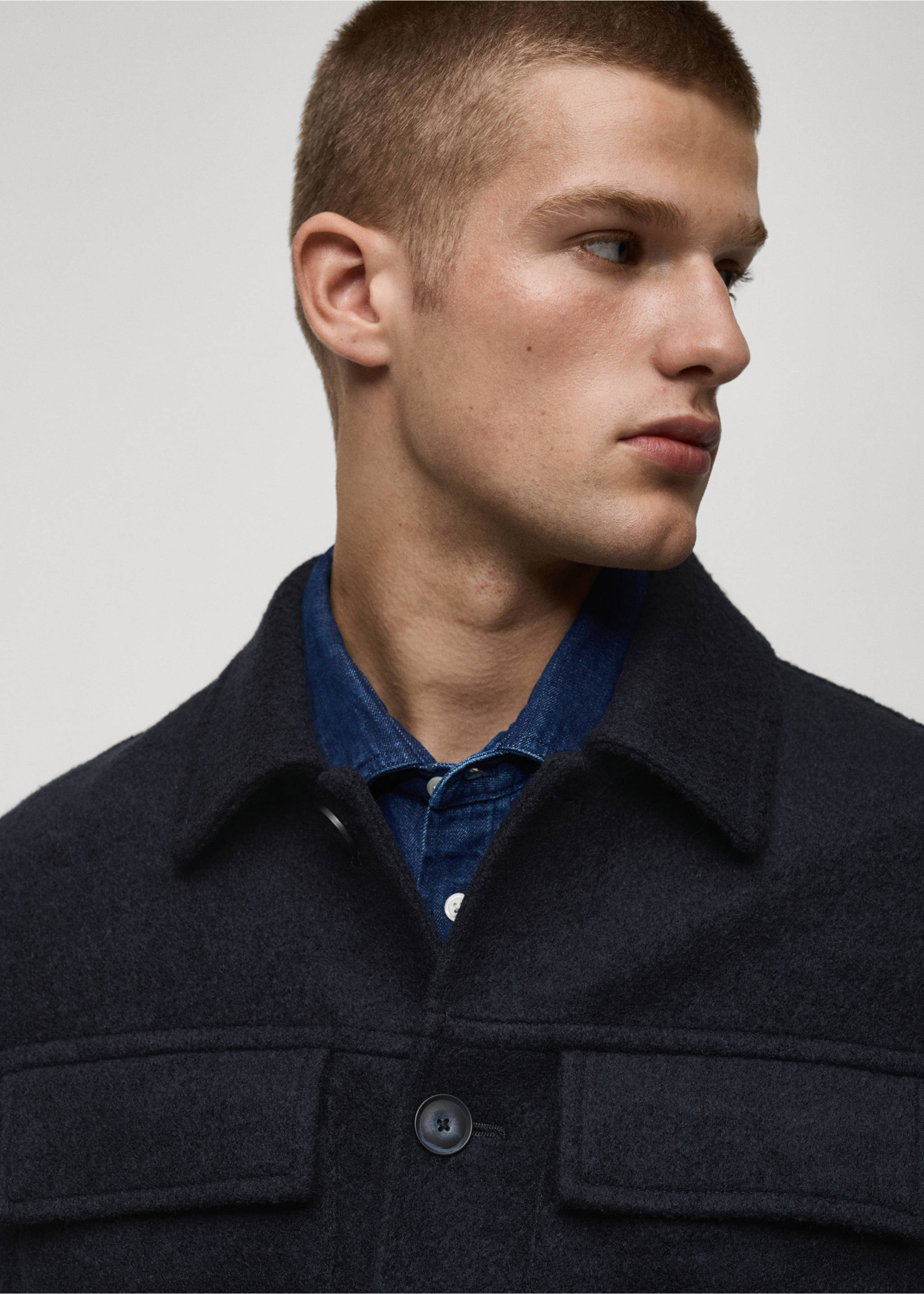 Wool jacket with pockets - Details of the article 1, Dark Navy. Ref: 77027913-00.