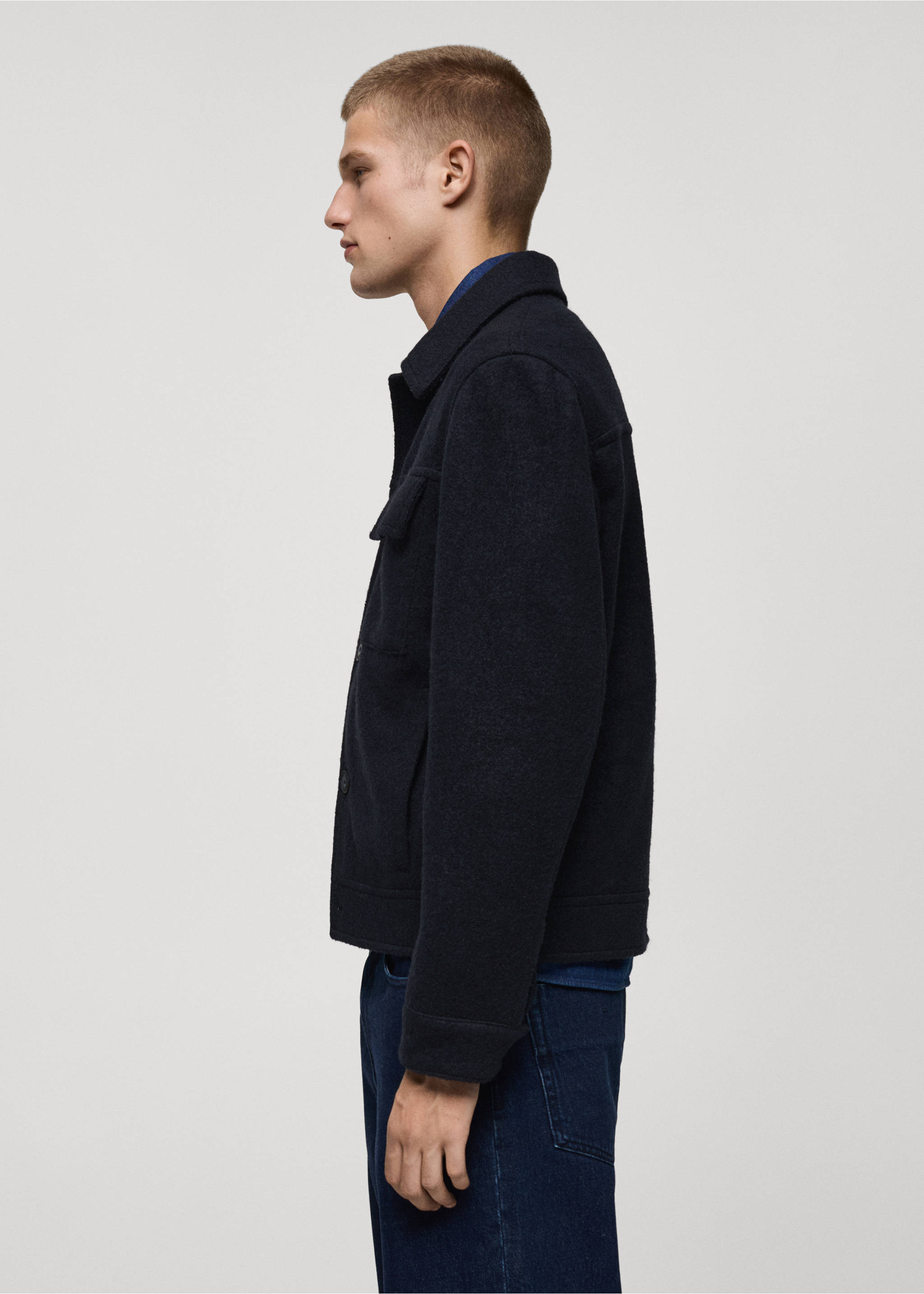 Wool jacket with pockets - Details of the article 2, Dark Navy. Ref: 77027913-00.