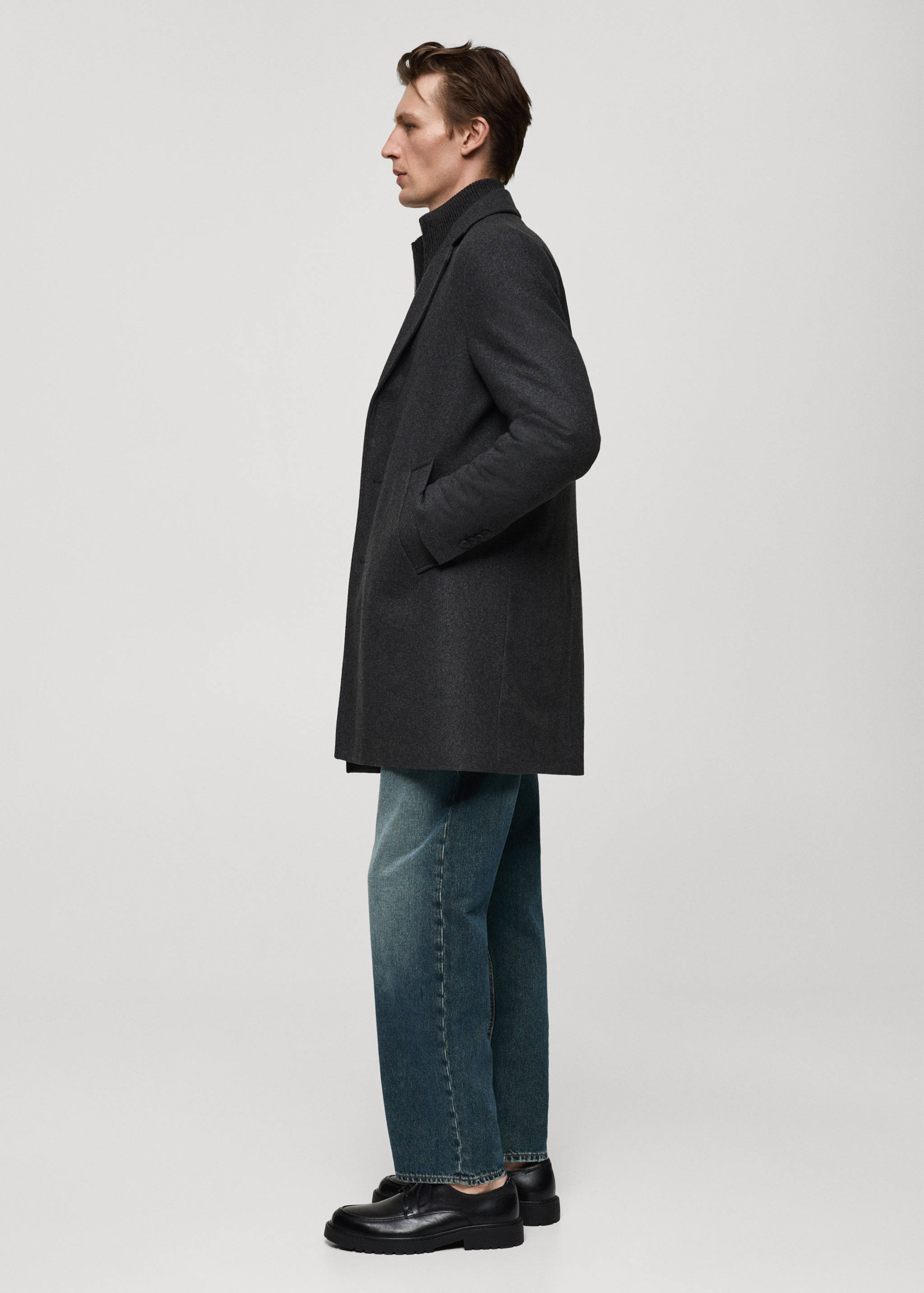 Regular fit quilted wool coat - Details of the article 2