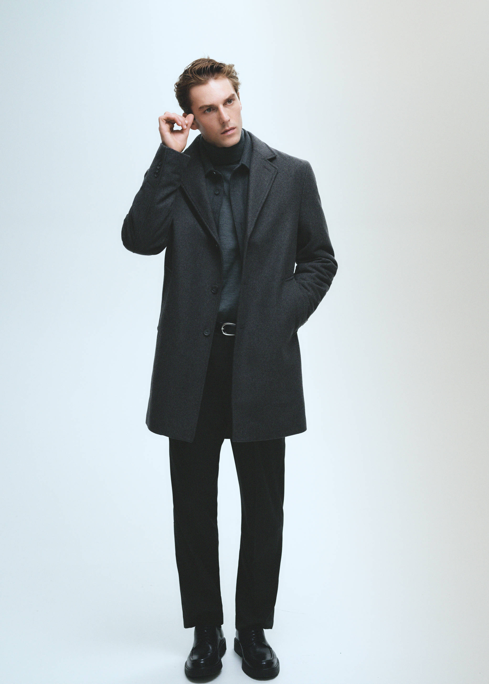 Regular fit quilted wool coat - Details of the article 3