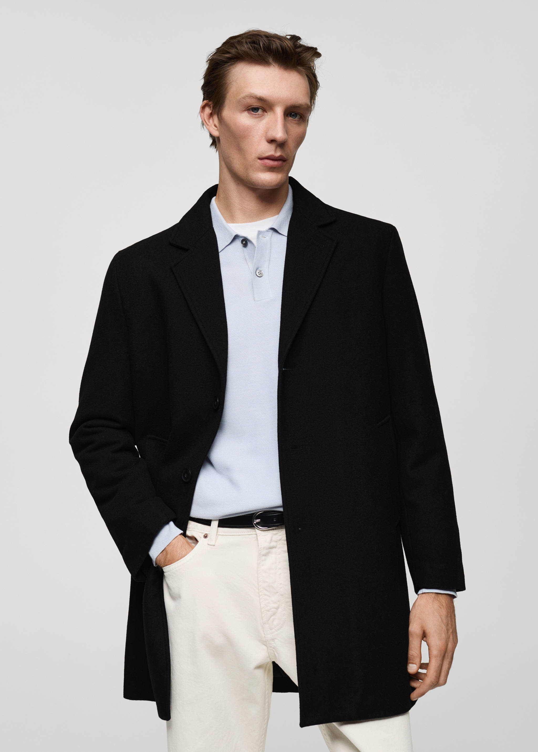 Regular fit quilted wool coat - Medium plane