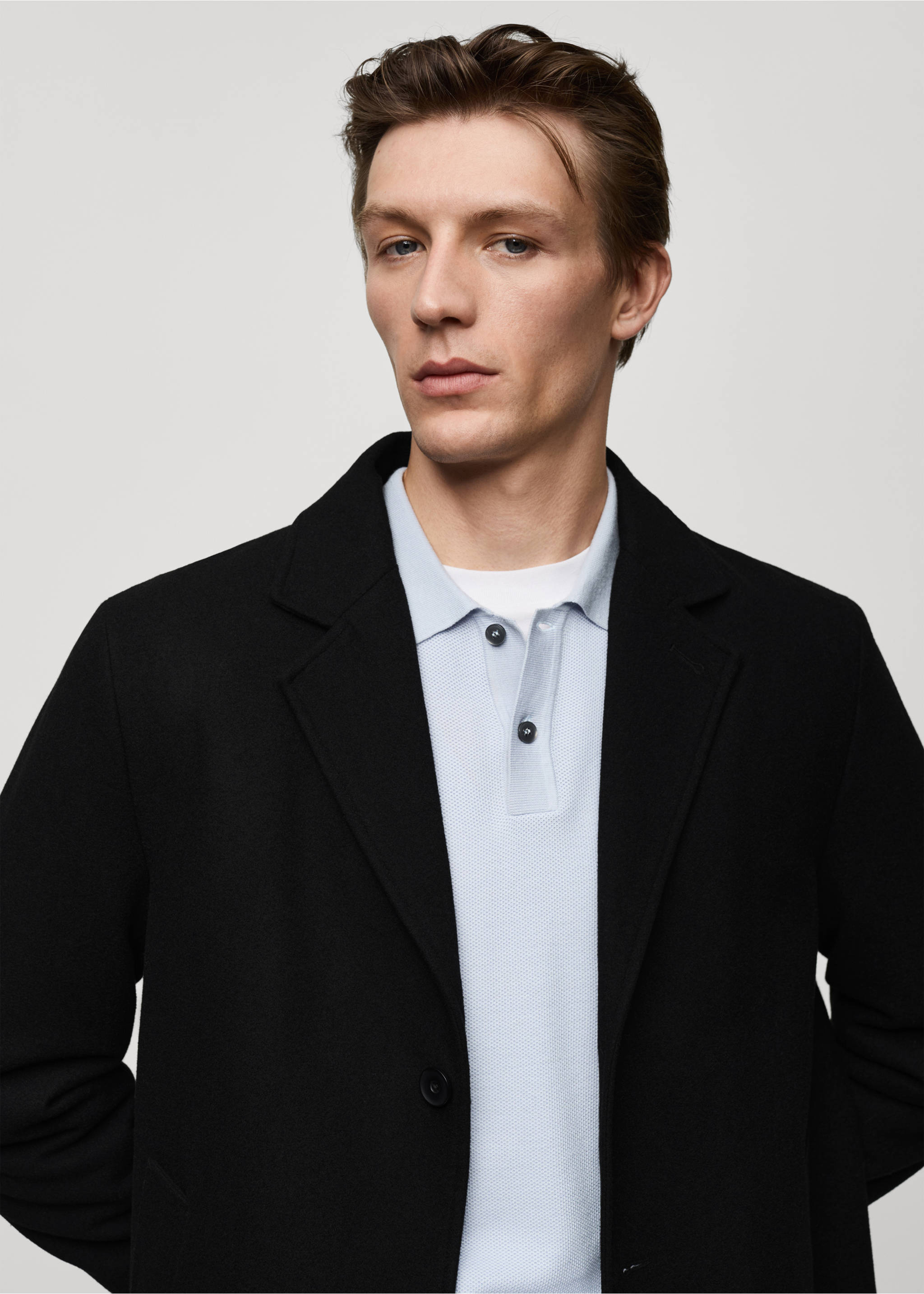 Regular fit quilted wool coat - Details of the article 1, Black. Ref: 77027915-00.