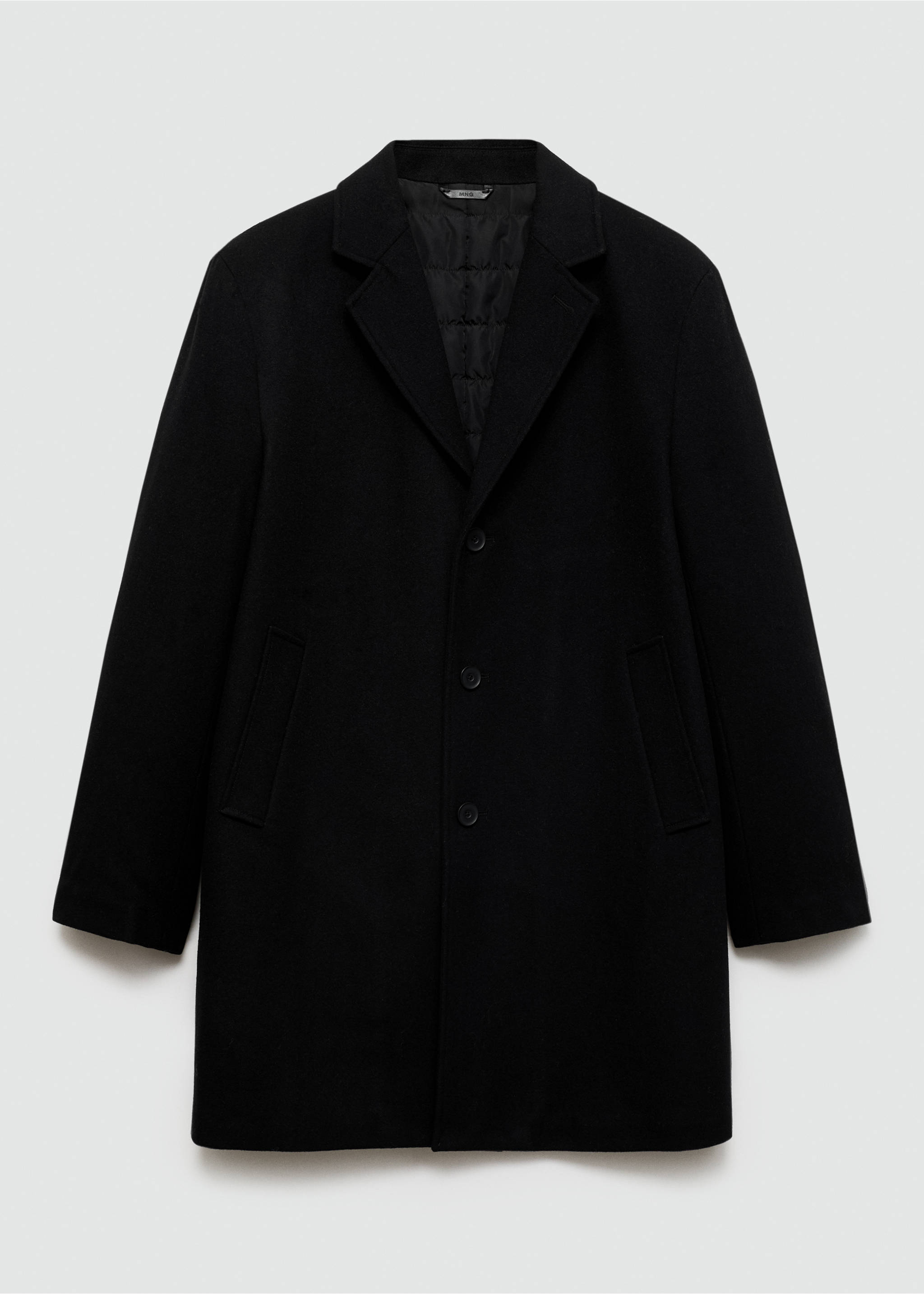Regular fit quilted wool coat - Article without model, Black. Ref: 77027915-00.