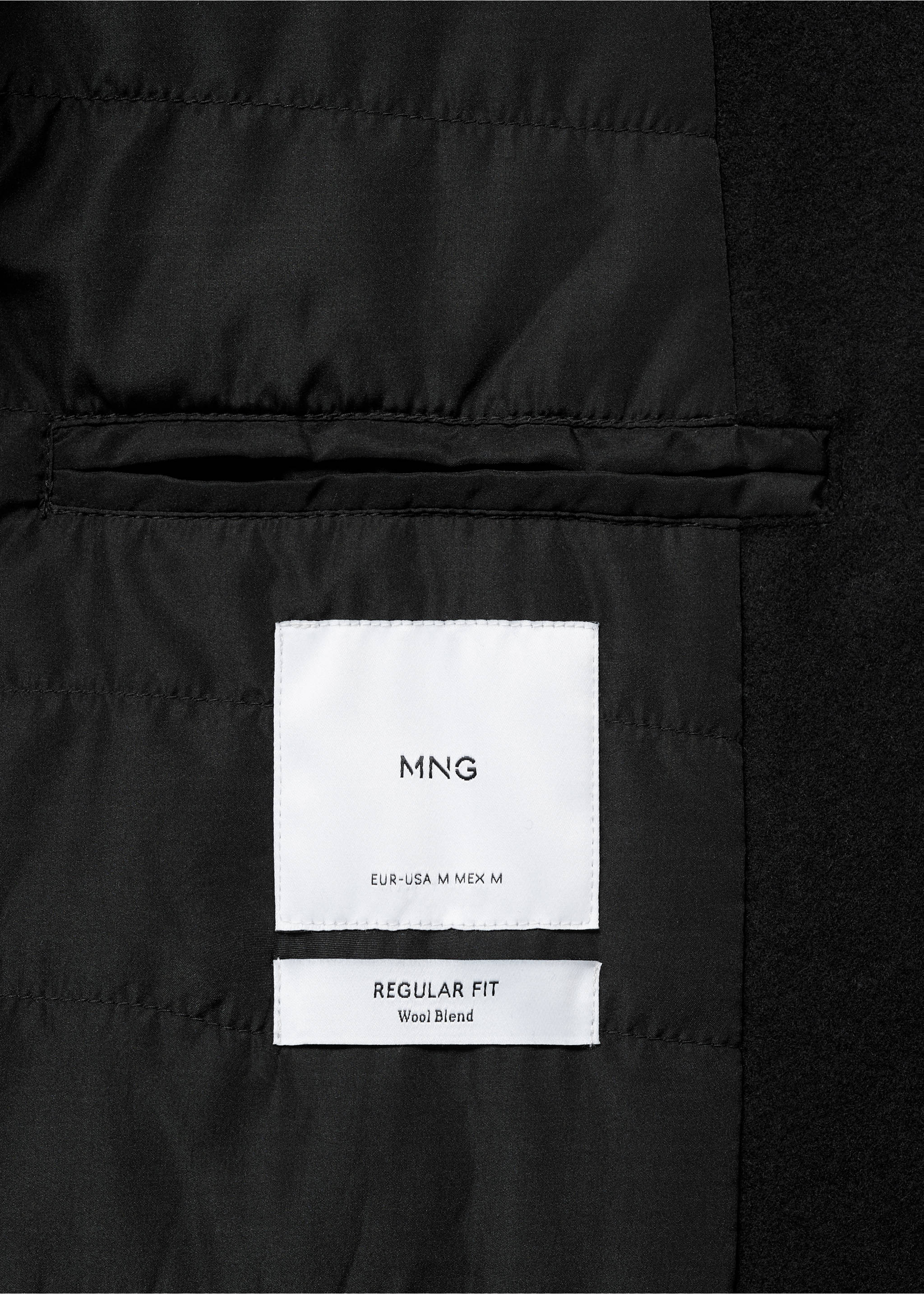 Regular fit quilted wool coat - Details of the article 0, Black. Ref: 77027915-00.