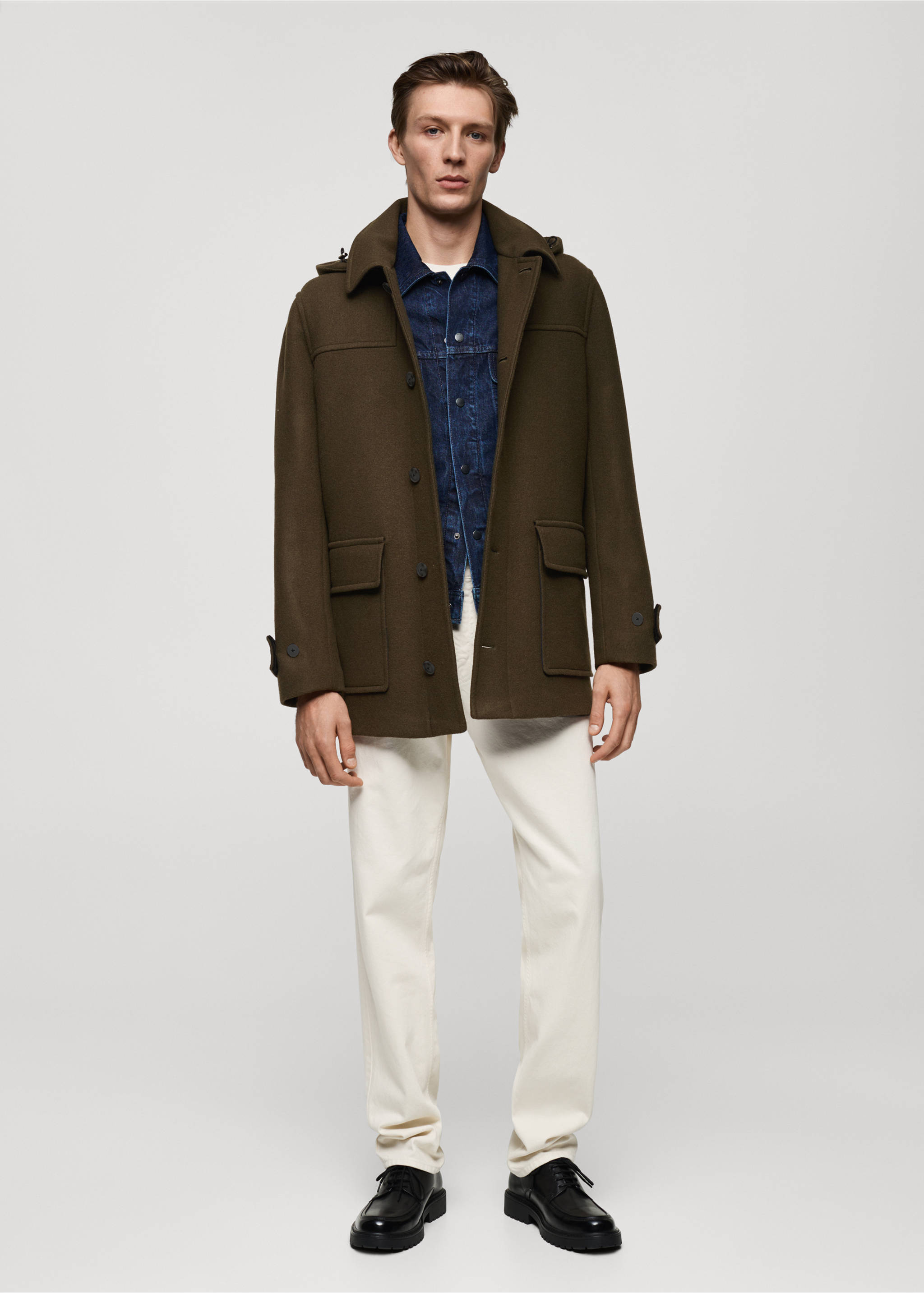 Detachable hood wool coat - General plane, Khaki. Ref: 77027916-00.