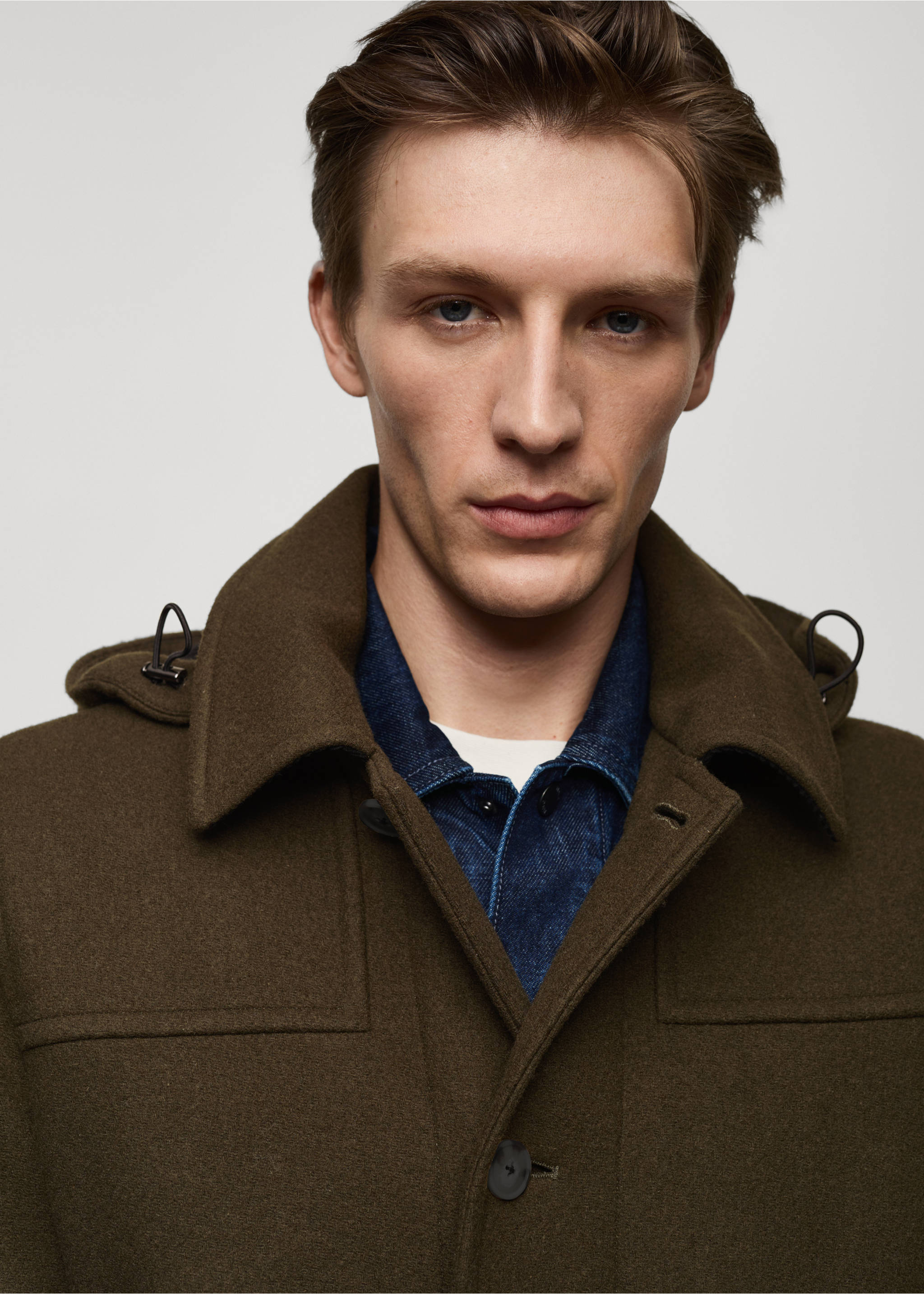Detachable hood wool coat - Details of the article 1, Khaki. Ref: 77027916-00.