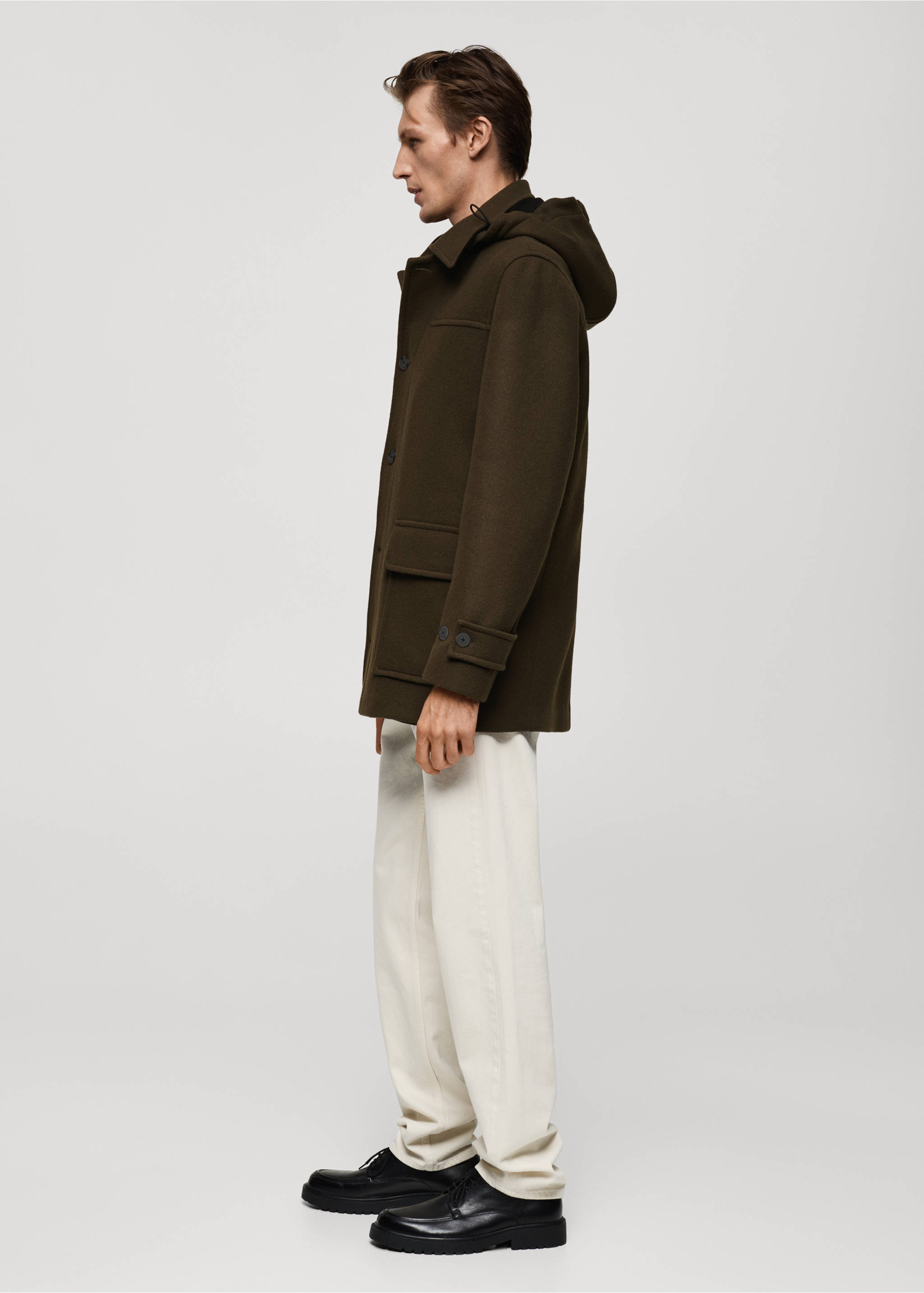 Detachable hood wool coat - Details of the article 2, Khaki. Ref: 77027916-00.
