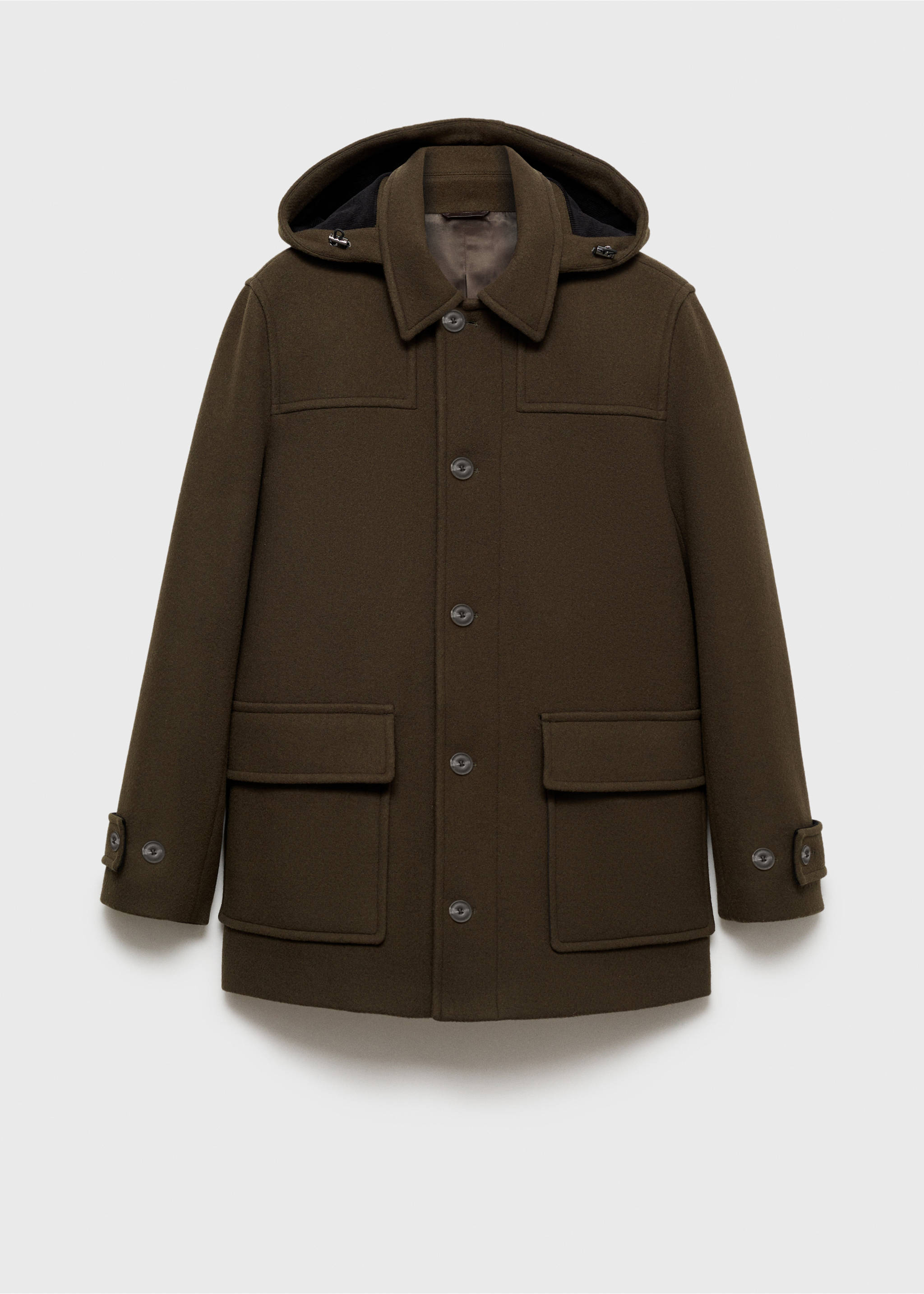 Detachable hood wool coat - Article without model, Khaki. Ref: 77027916-00.