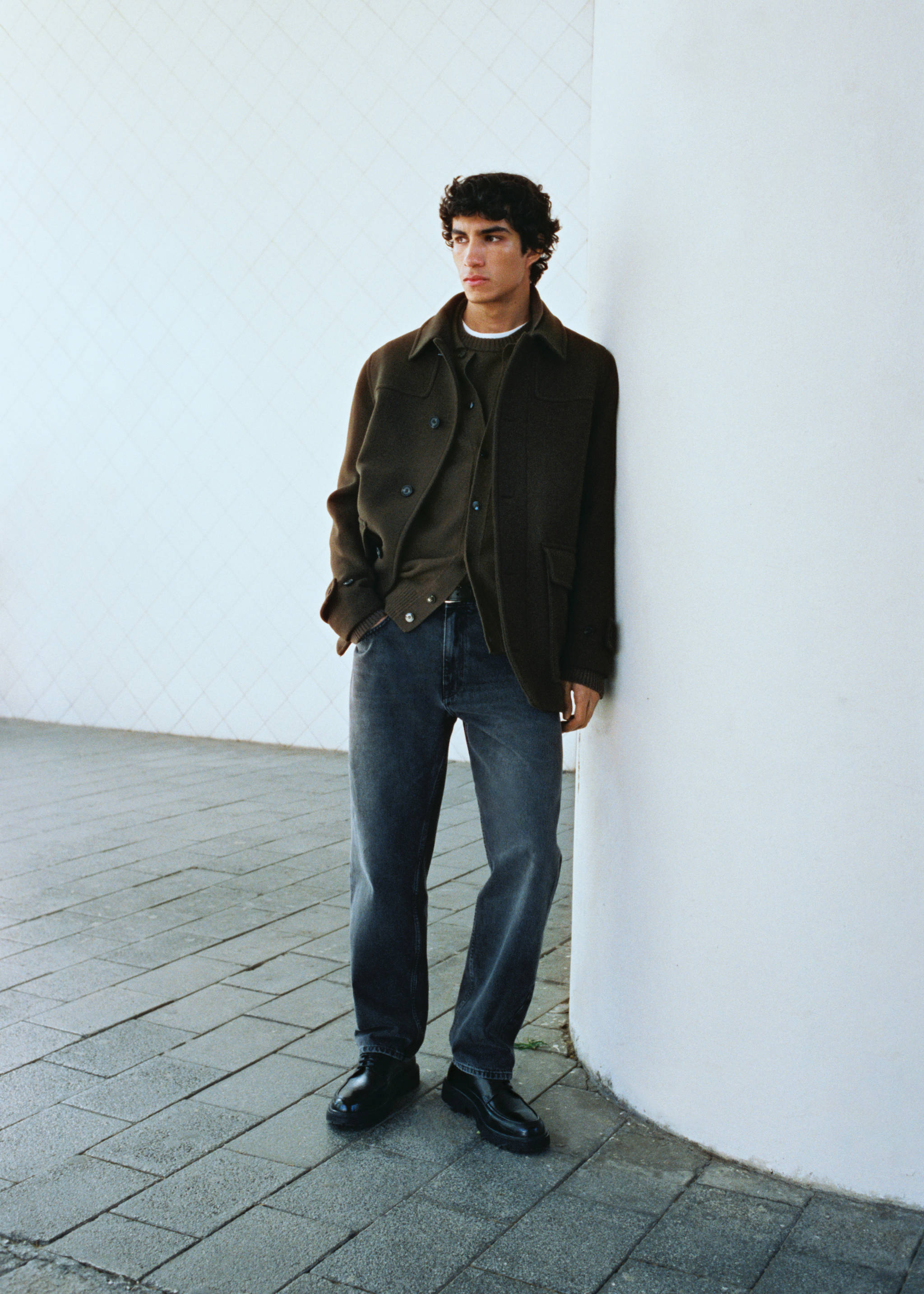 Detachable hood wool coat - Details of the article 3, Khaki. Ref: 77027916-00.