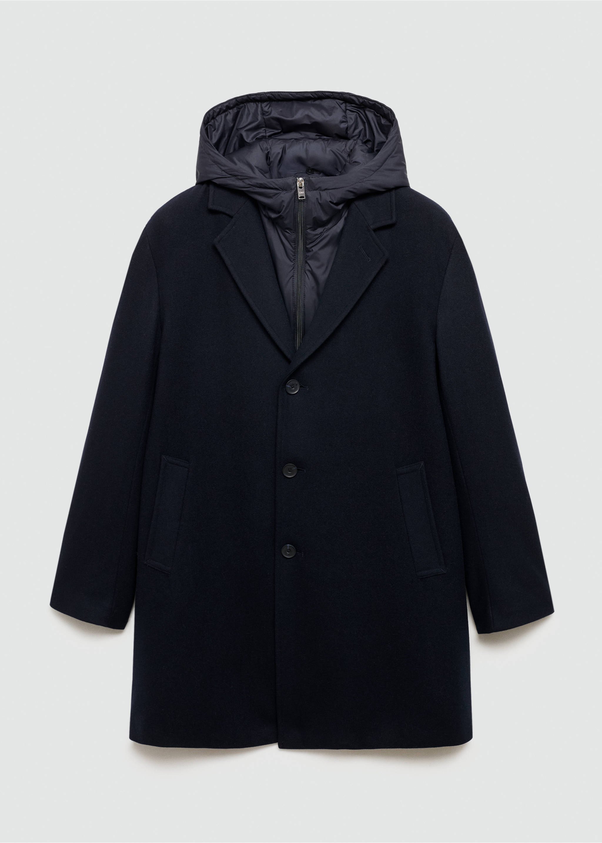 Wool coat with quilted interior hood - Article without model, Dark Navy. Ref: 77027917-00.