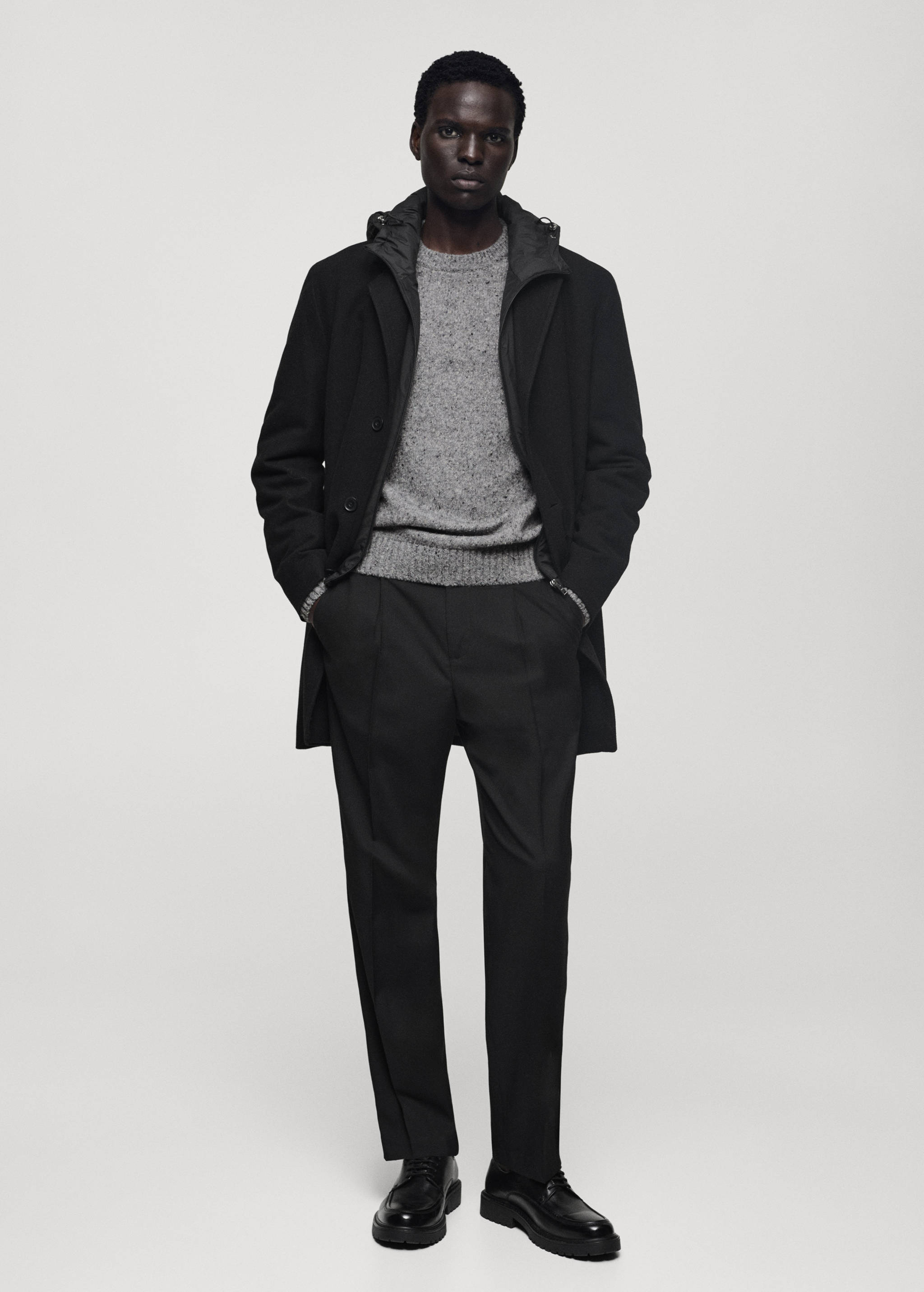 Abrigo lana capucha interior acolchado - Plano general