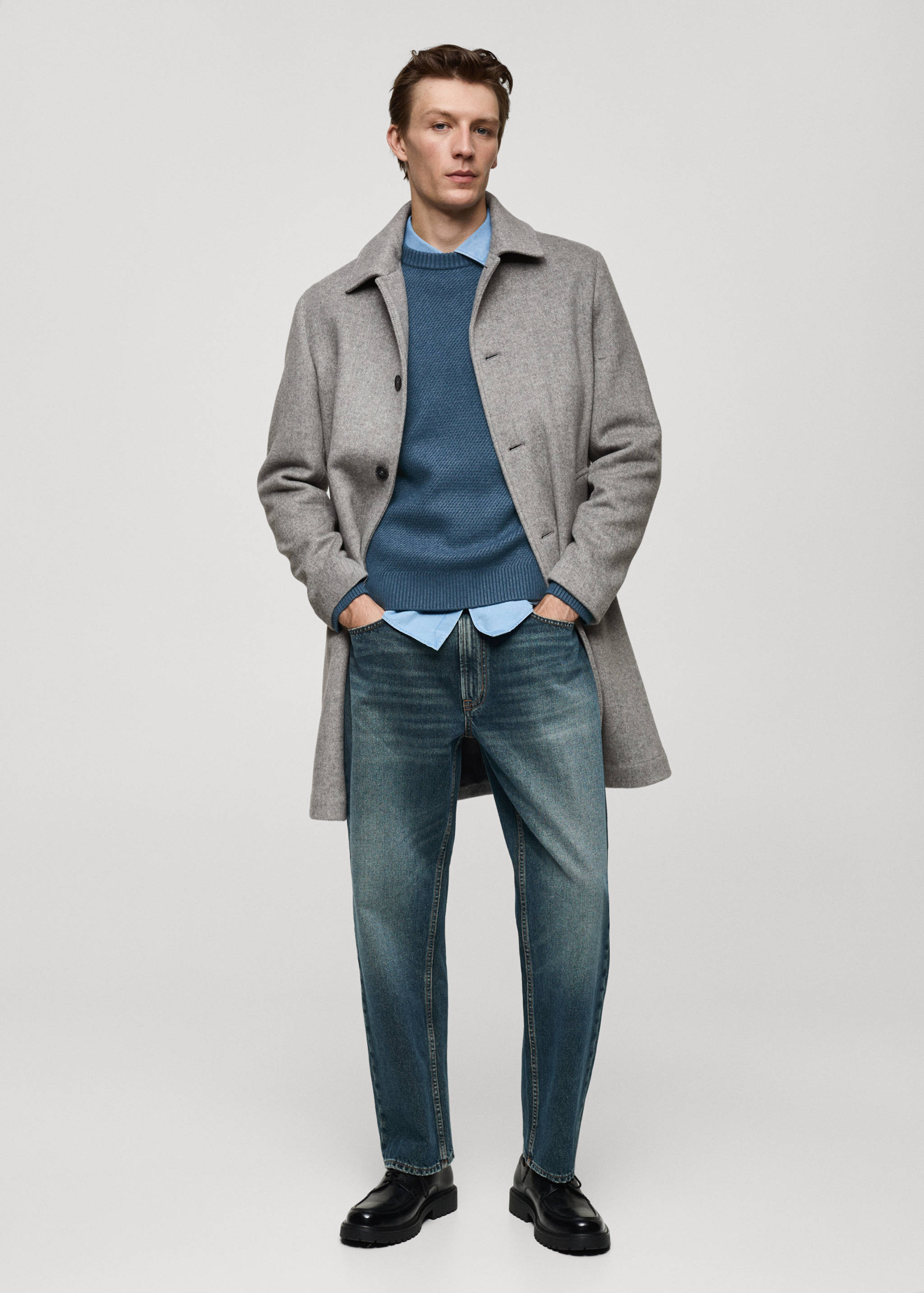 Regular-fit herringbone wool coat - General plane