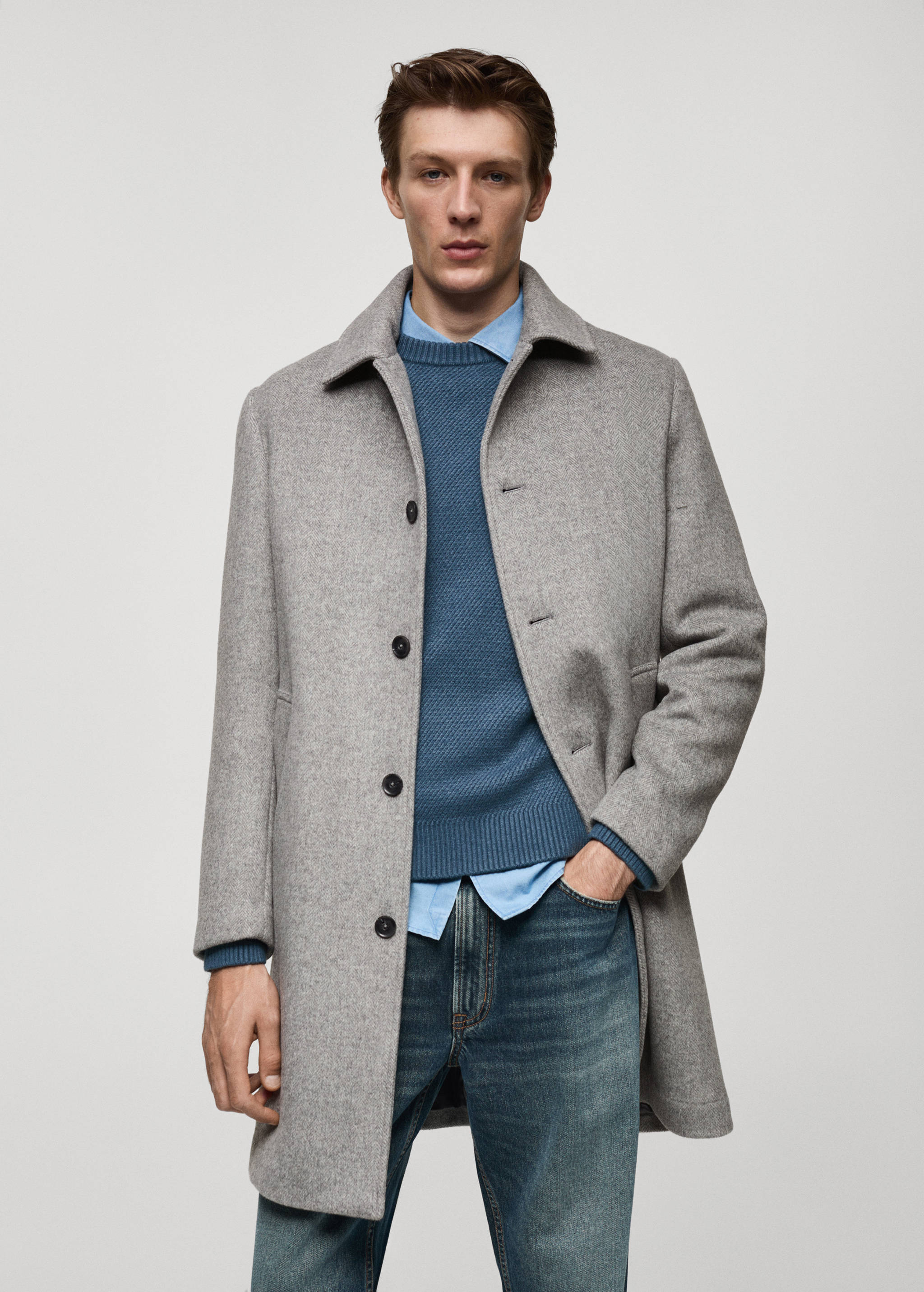 Regular-fit herringbone wool coat - Medium plane