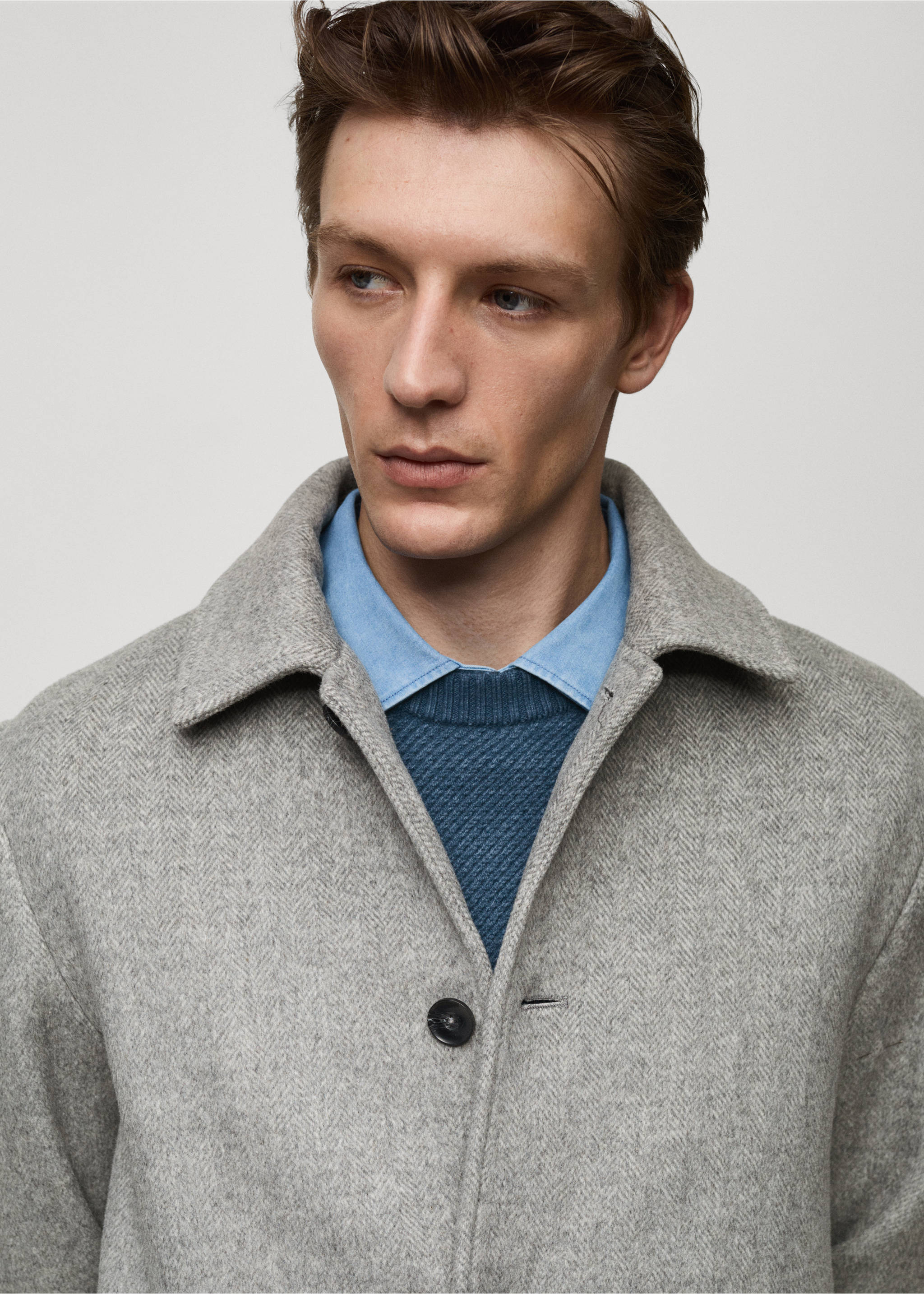 Regular-fit herringbone wool coat - Details of the article 1, Grey. Ref: 77027918-00.