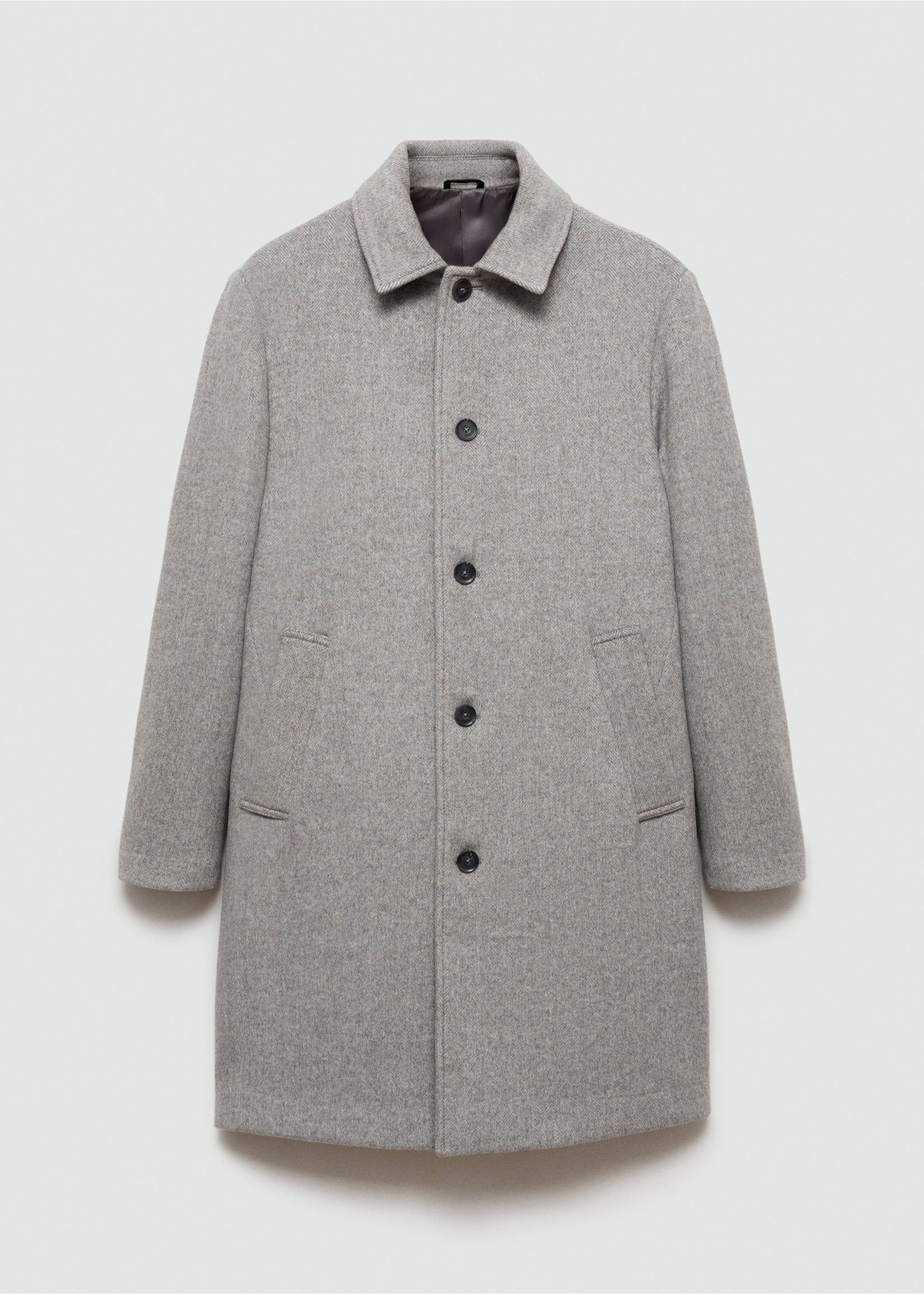 Regular-fit herringbone wool coat - Article without model, Grey. Ref: 77027918-00.