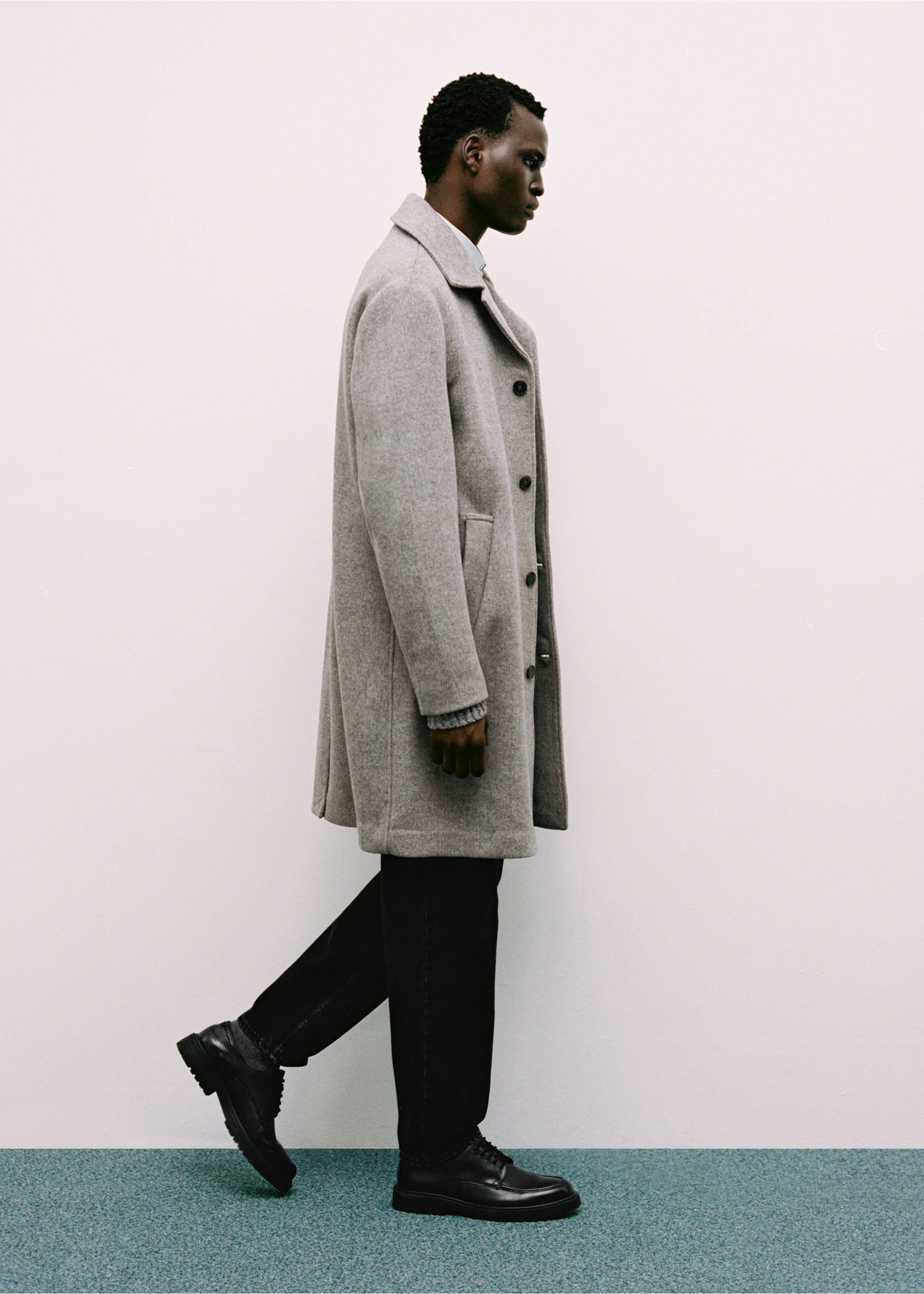 Regular-fit herringbone wool coat - Details of the article 5, Grey. Ref: 77027918-00.