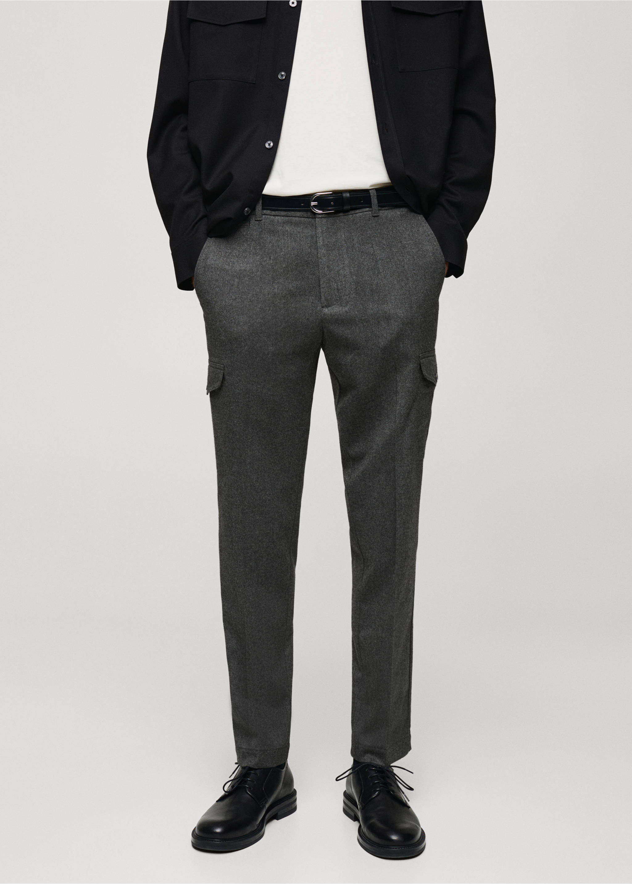 Cargohose aus Flanell - Mittlere Ansicht, Hellgrau meliert. Ref: 77027920-00.